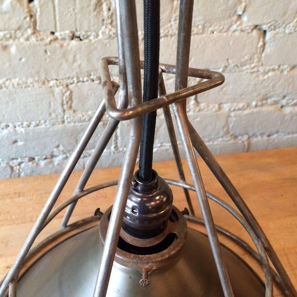 Contemporary Custom Industrial Gunmetal and Brushed Steel Pendant Lights For Sale