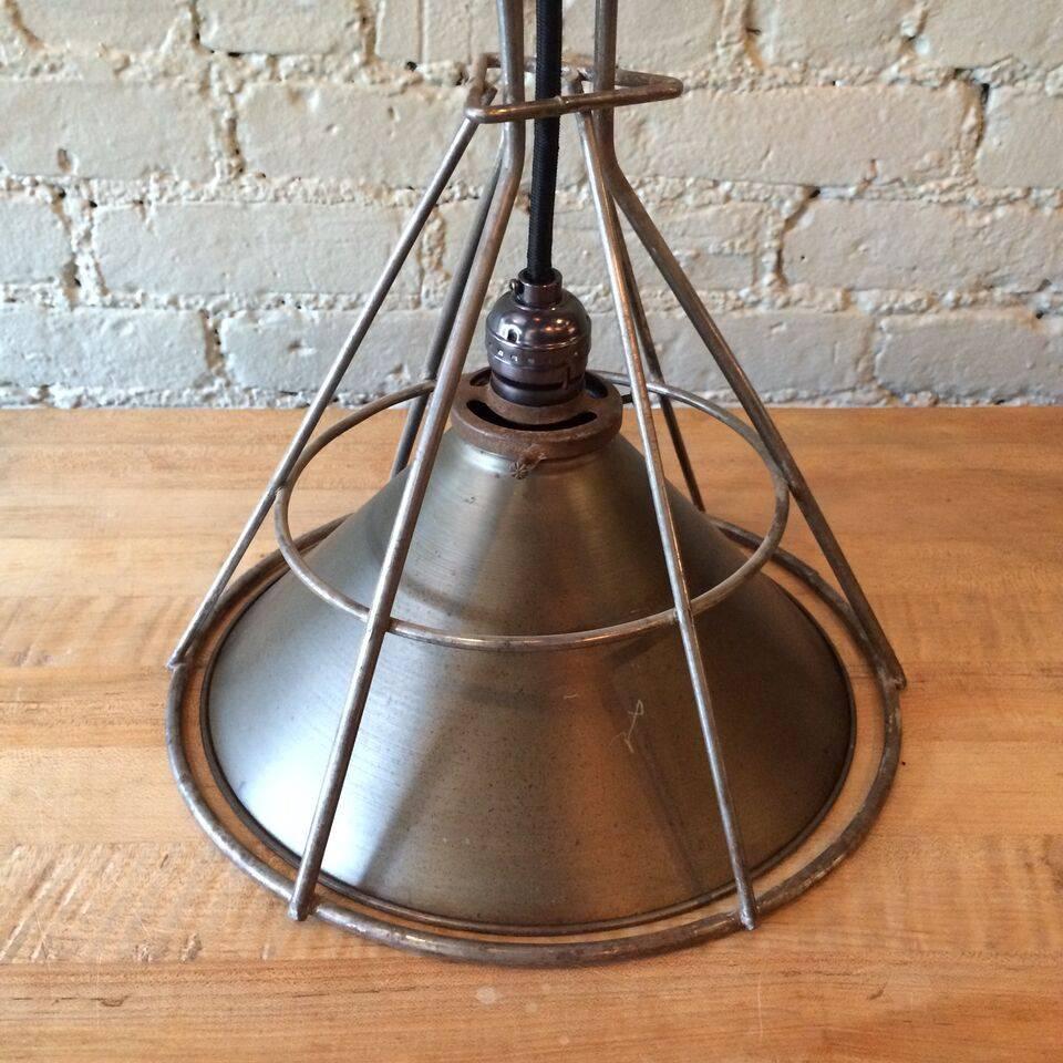 Custom Industrial Gunmetal and Brushed Steel Pendant Lights In Excellent Condition For Sale In Brooklyn, NY