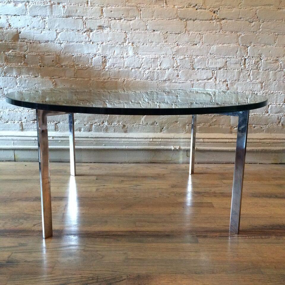 Mid-20th Century Chrome X-Base Coffee Table with Green Glass Top