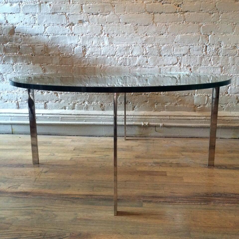 Mid-Century Modern Chrome X-Base Coffee Table with Green Glass Top