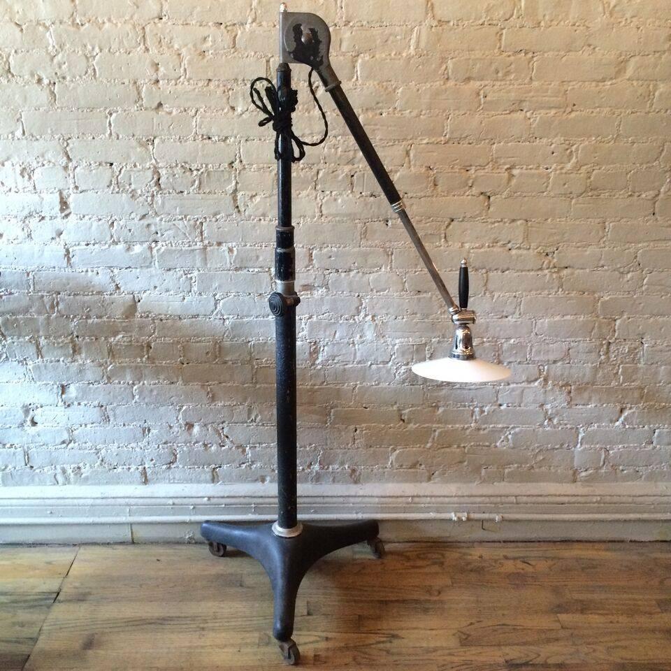 American 1920s Industrial Articulating Dentist Floor Lamp