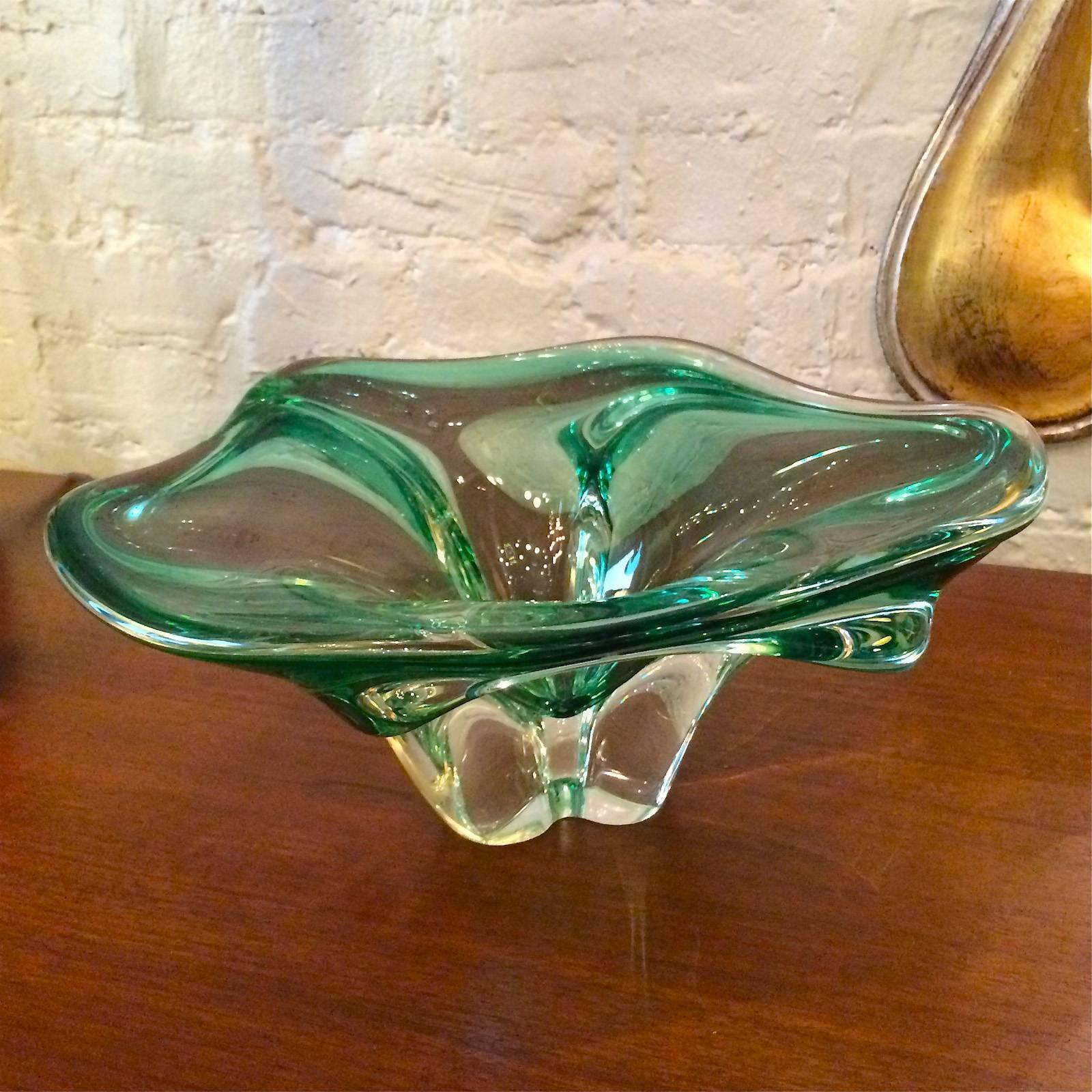 Free-form, green, Murano glass, candy dish or bowl.
