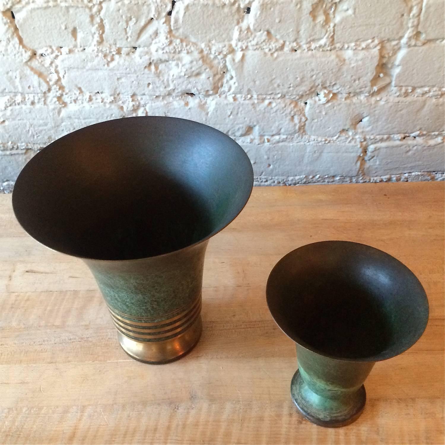 Mid-20th Century Pair of Bronze Verdigris Vases by Carl Sorenson