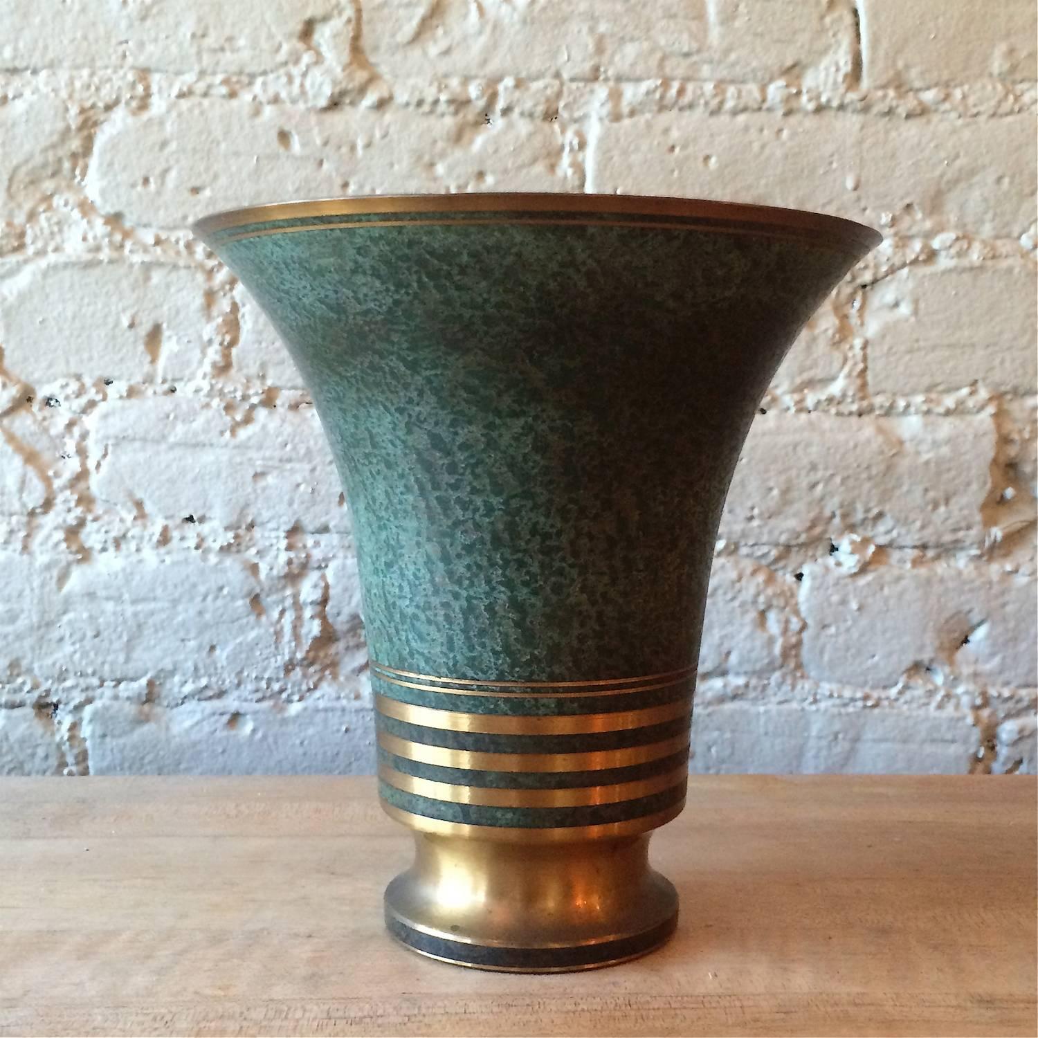 Swedish Pair of Bronze Verdigris Vases by Carl Sorenson