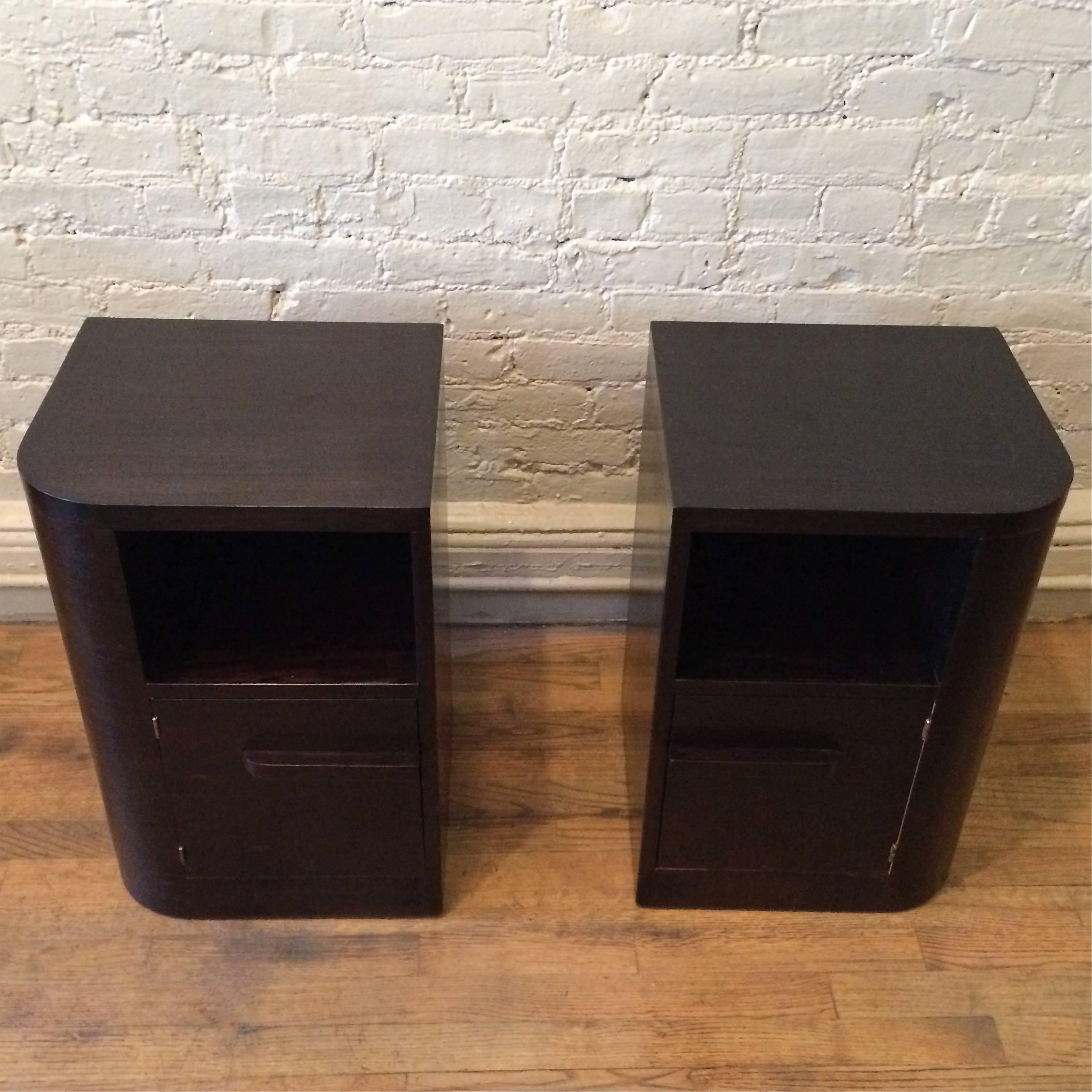 American Pair of Art Deco Ebonized Maple Night Tables by Modernage