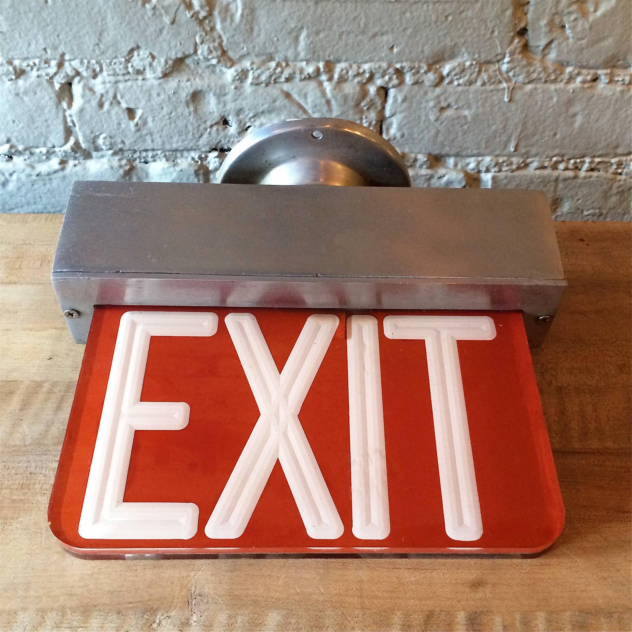 Mid-Century Modern Double-Sided Ceiling Flush Mount Exit Sign Light