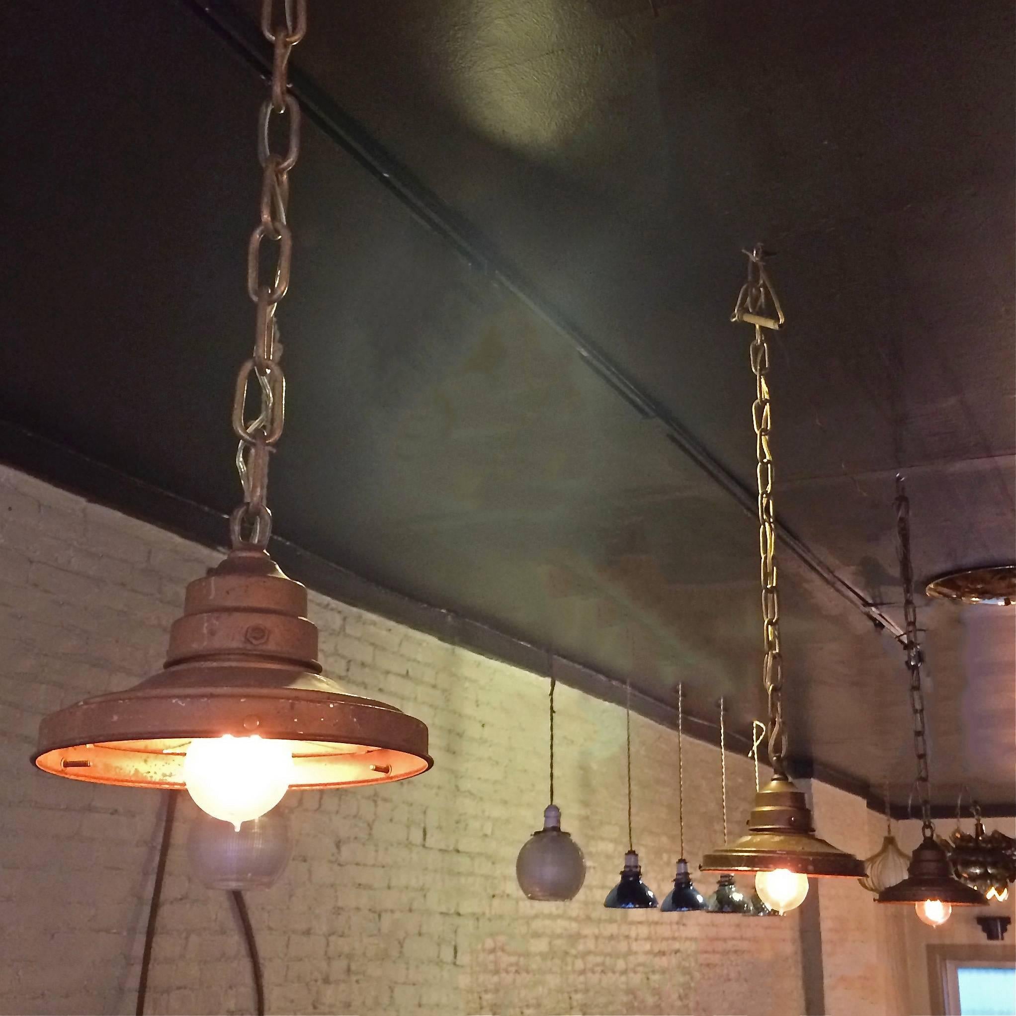 Industrial Brass Faceted Mirror Pendant Lights 1