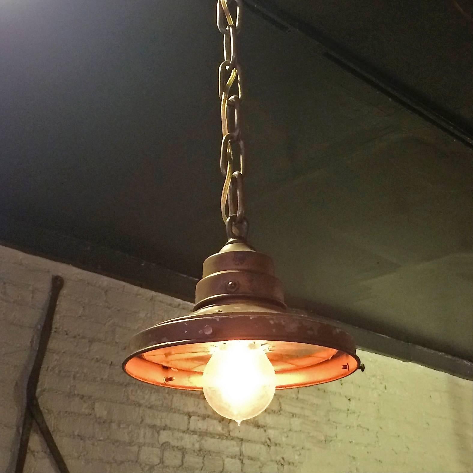 Industrial Brass Faceted Mirror Pendant Lights In Good Condition In Brooklyn, NY