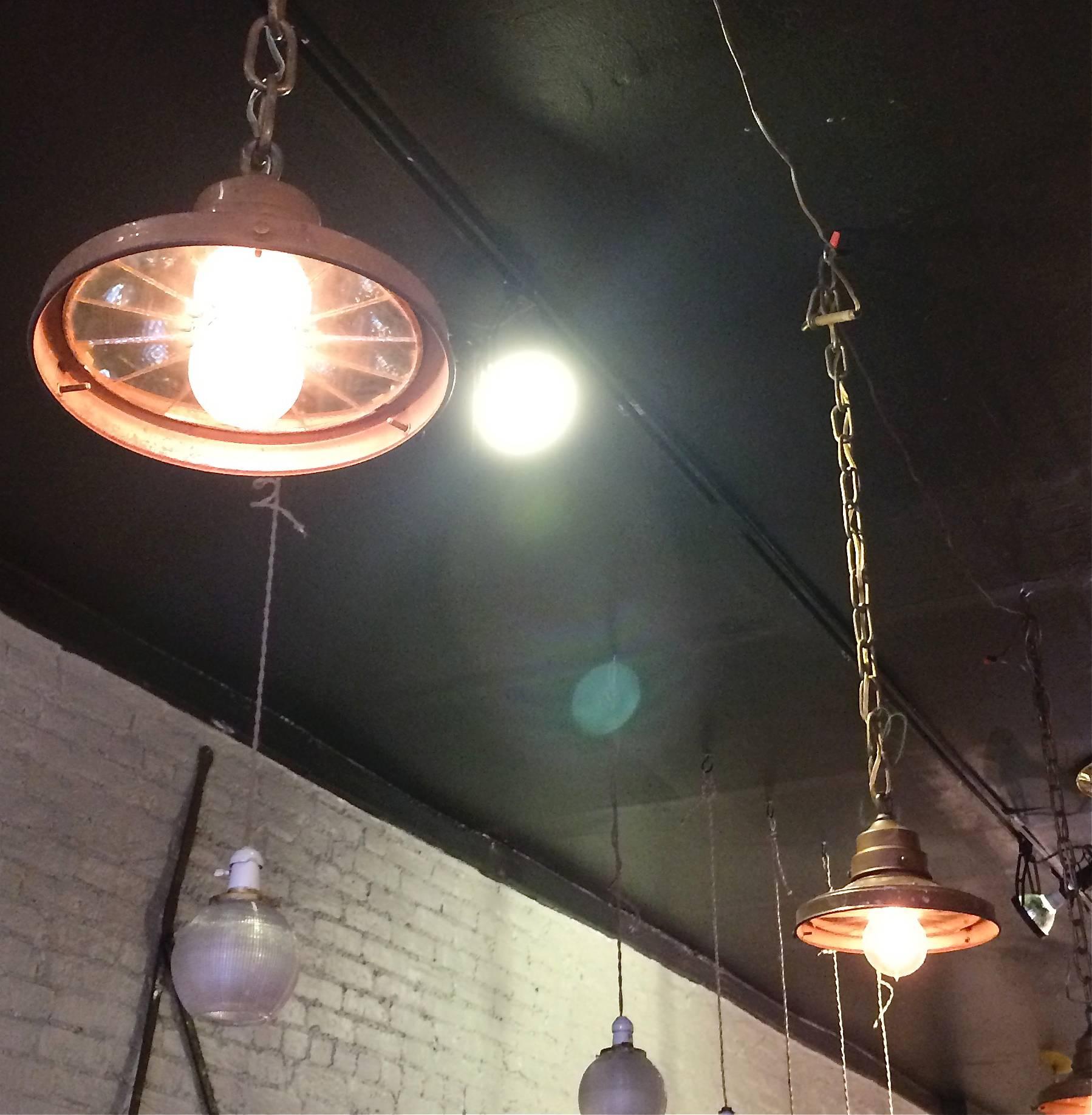 Industrial Brass Faceted Mirror Pendant Lights 3