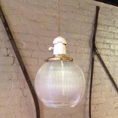 Pair of Holophane Glass Open Globe Pendant Lights