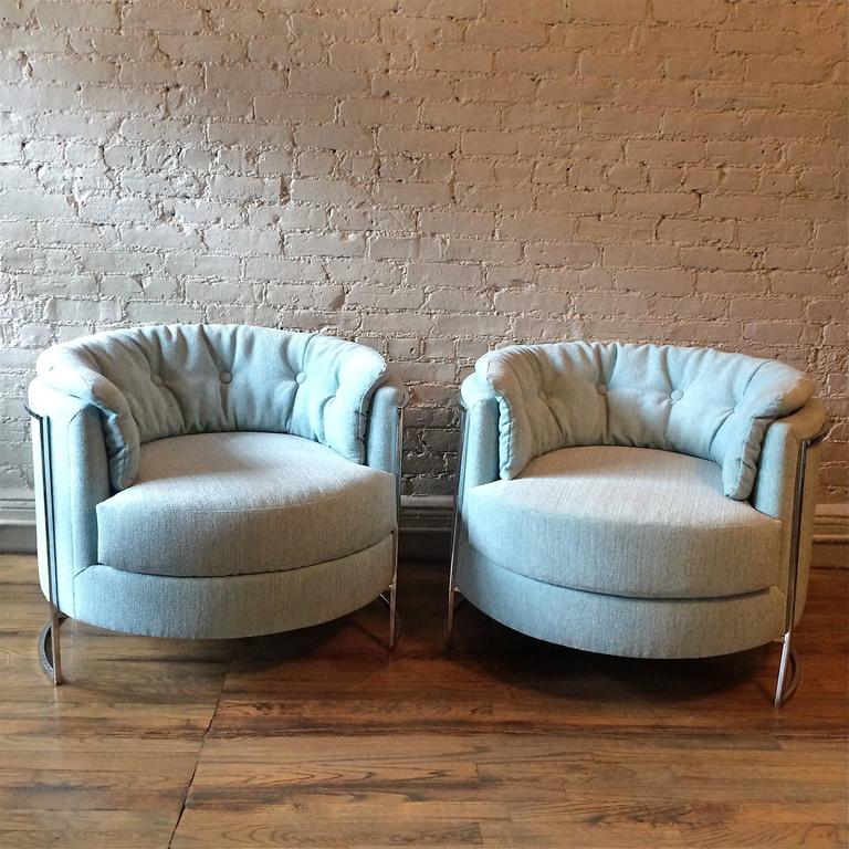 Pair of Milo Baughman Chrome Barrel Club Lounge Chairs For ...