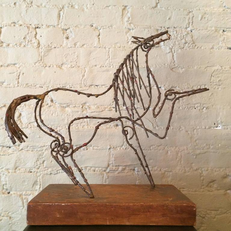 Italian Abstract Brutalist Wire Horse Sculpture Marcello Fantoni for Raymor For Sale