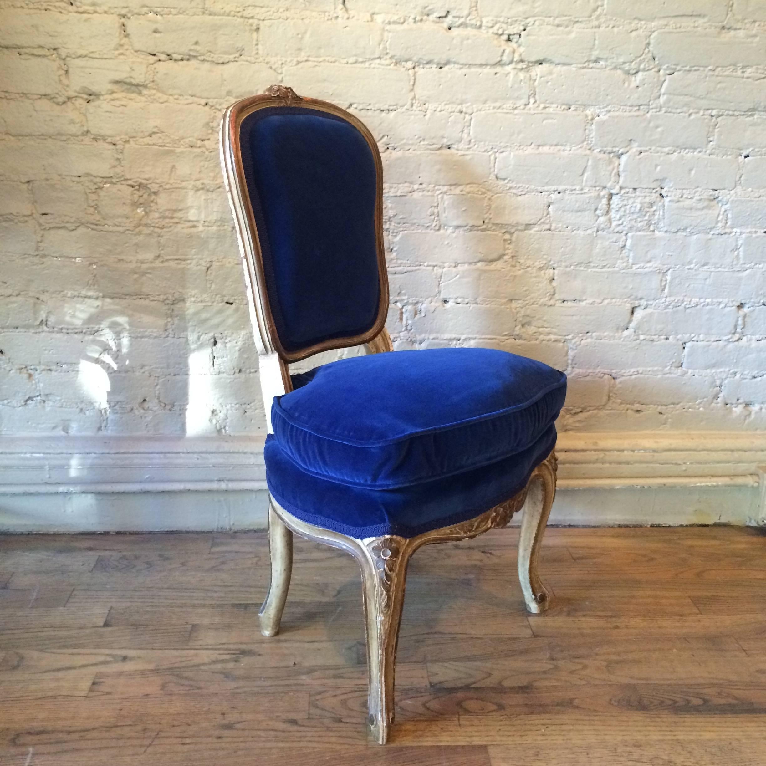 French Louis XVI Style Petite Carved Gilded Mahogany Vanity Chair