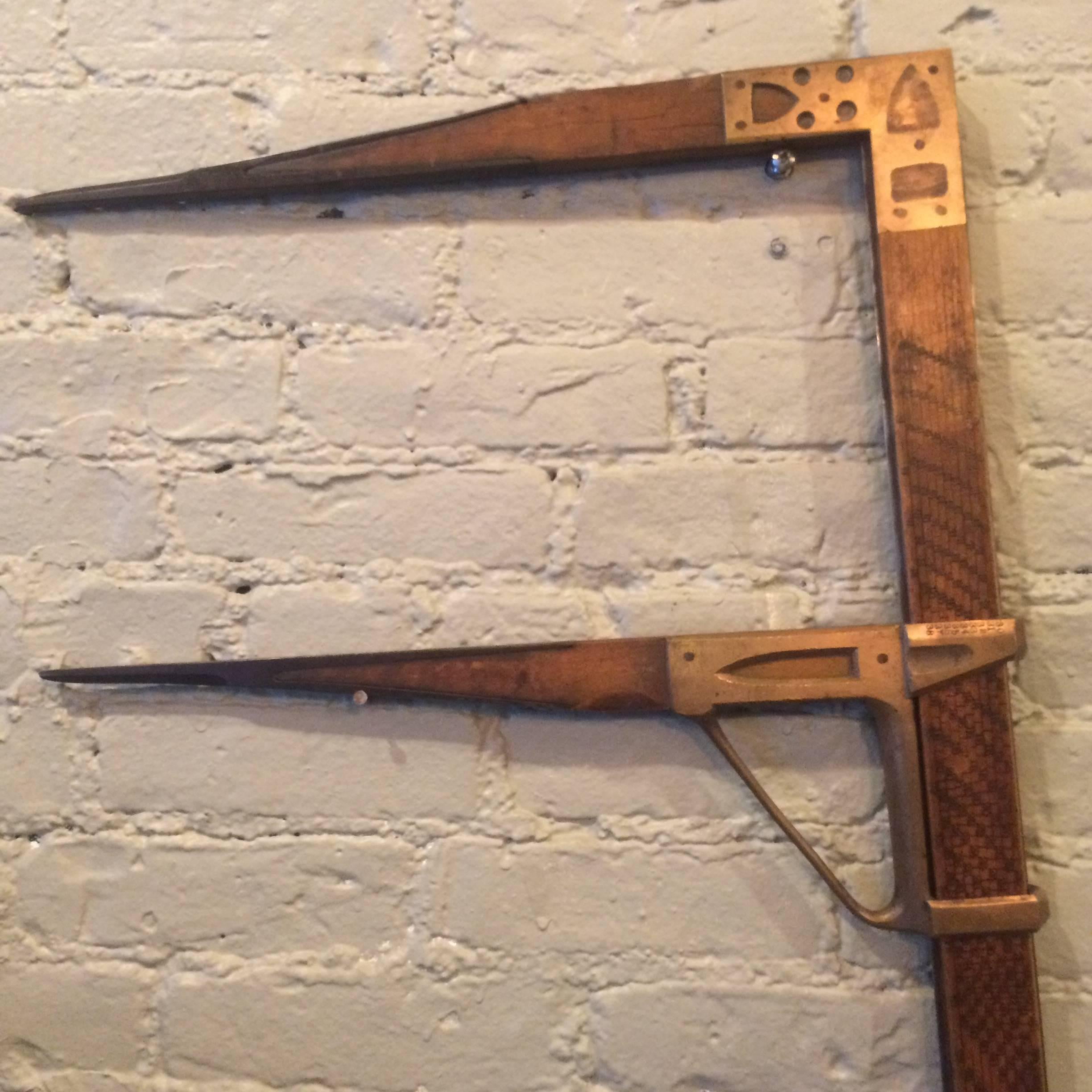 Early 20th century, wood lumber caliper with brass fittings by William Greenleaf.
