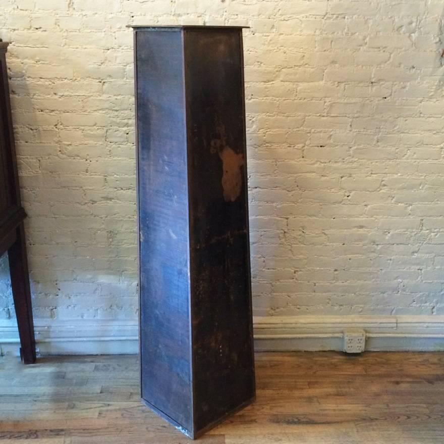 Artisan-made, Industrial, raw steel, square column in an Egyptian revival style is skewed from 14