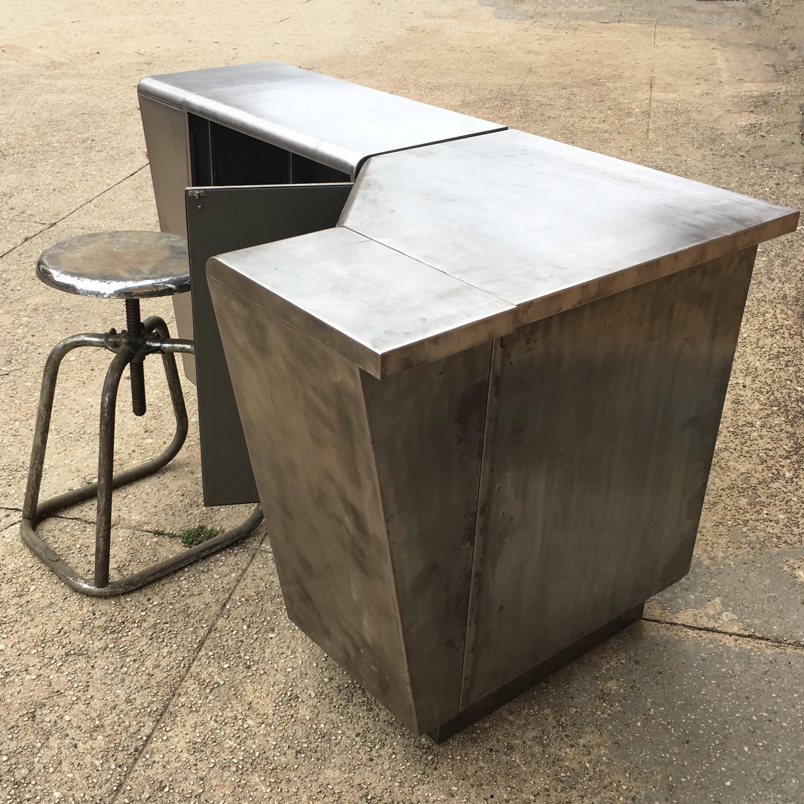 Mid-Century Two-Piece Brushed Steel Corner Secretary In Good Condition In Brooklyn, NY