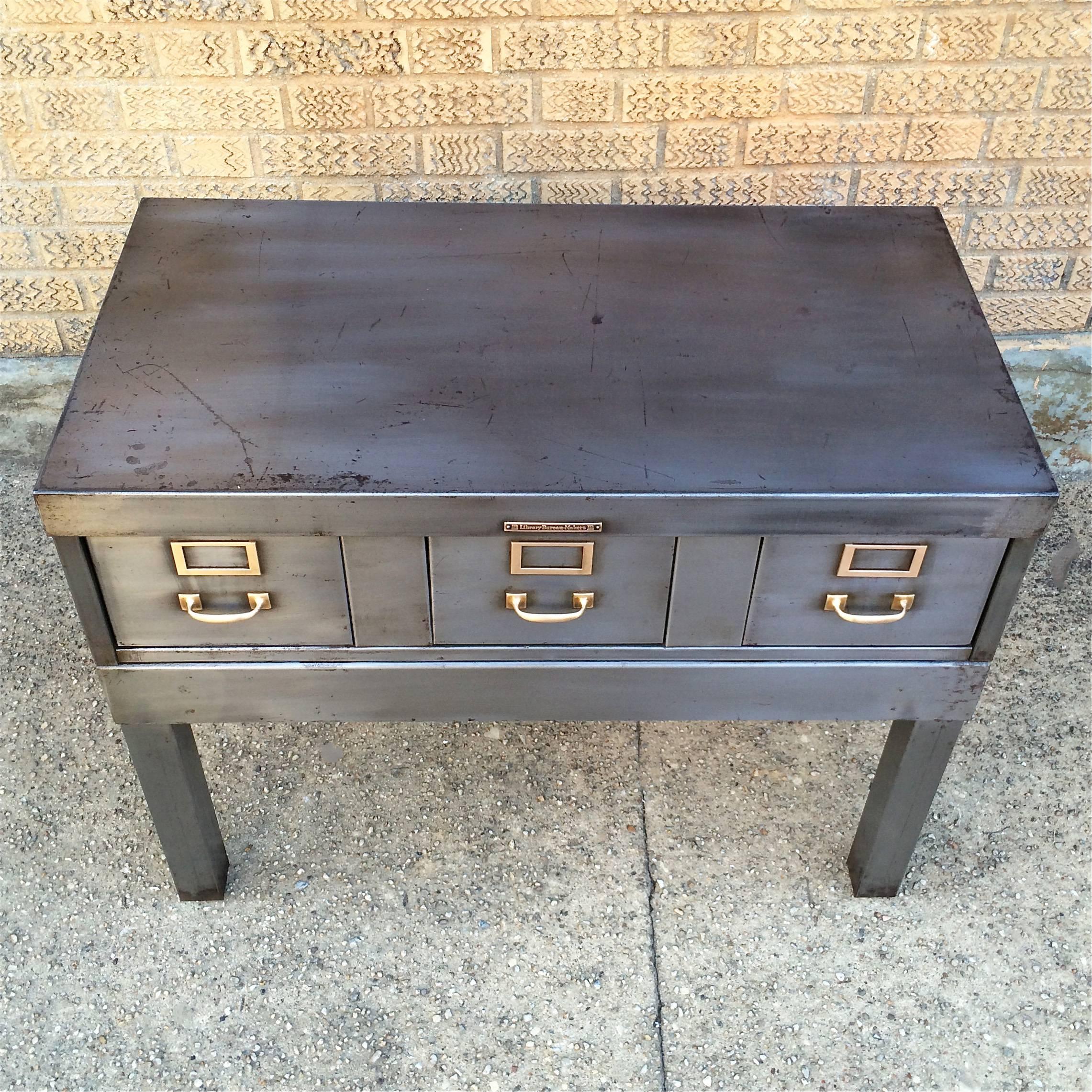 Mid-20th Century Mid-Century Brushed Steel Cabinet Console by Library Bureau Solemakers