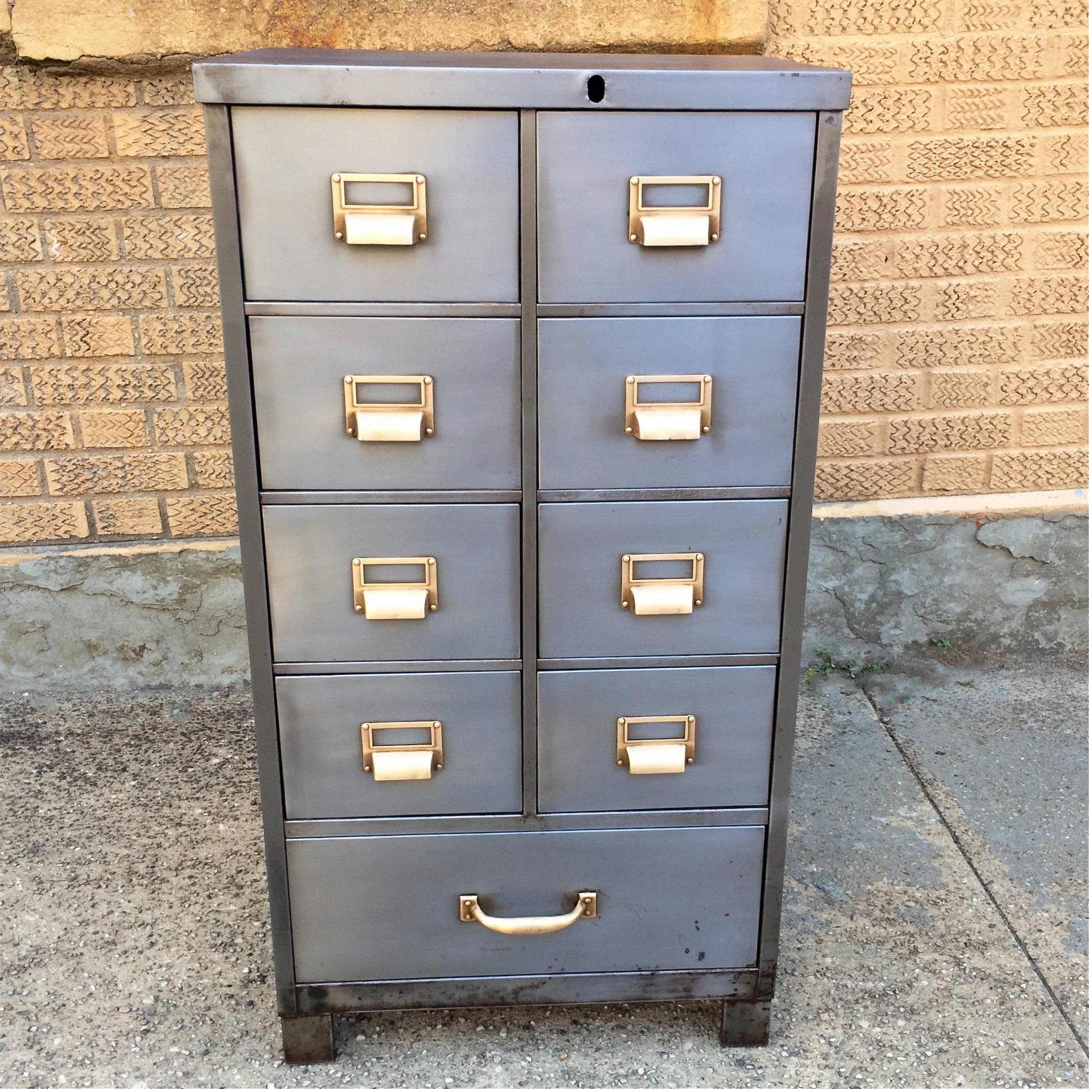 Mid-Century Modern Brushed Steel Mid-Century Office Index File Cabinet