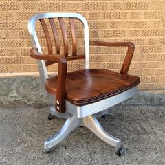 Shaw Walker Rolling Aluminum and Walnut Office Desk Armchair