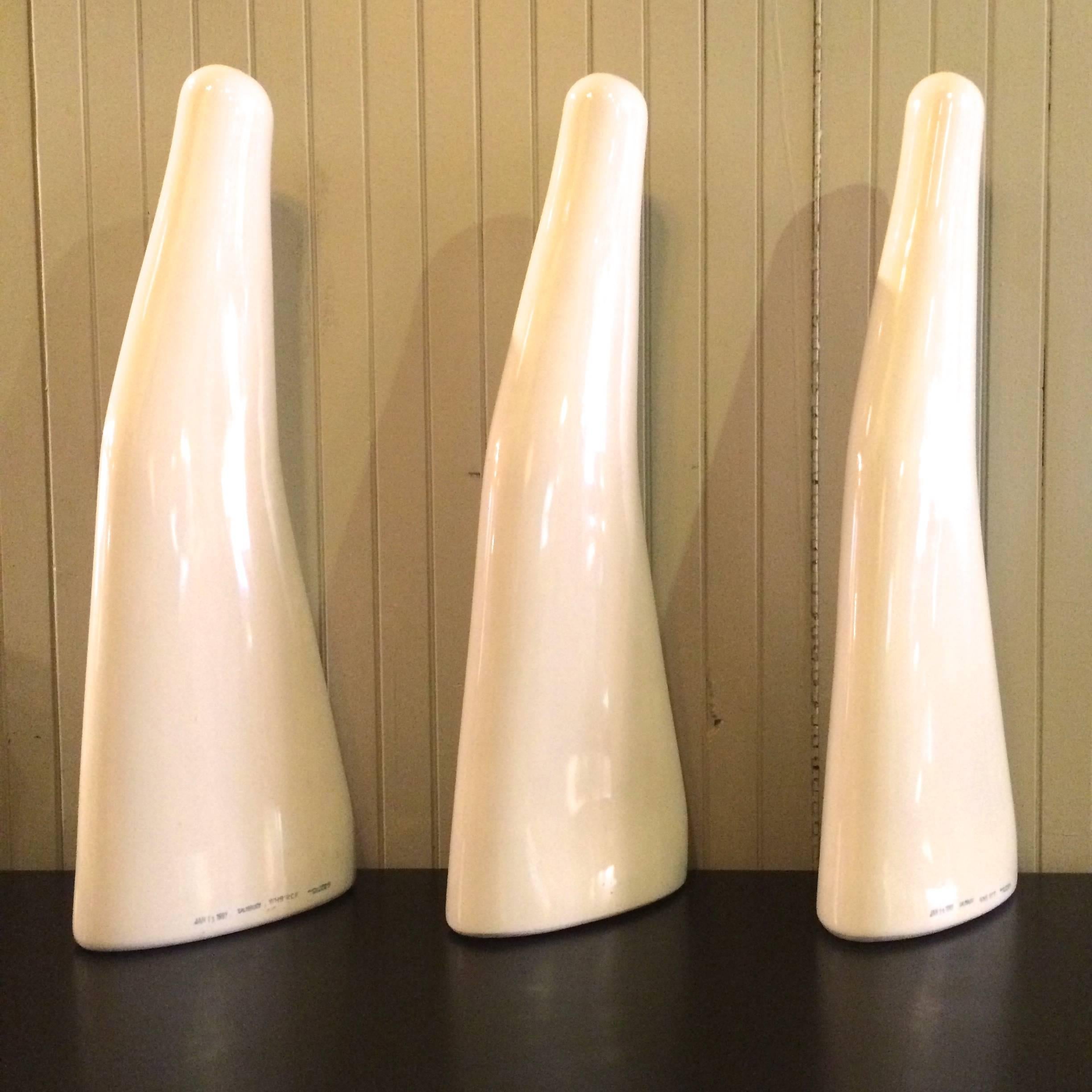 Tall, porcelain, stocking display molds make striking, abstract, industrial sculptures, objects or accent pieces. One mold is available from this set. We have another mold listed separately as it has a slightly different angle.