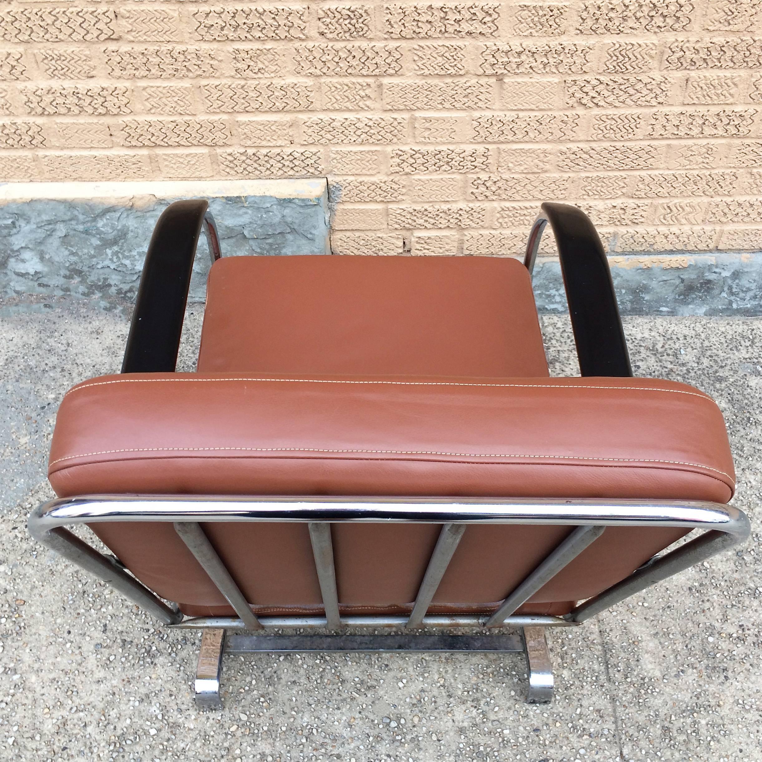 Wood Machine Age KEM Weber for Lloyd Chrome and Leather Lounge Chair For Sale