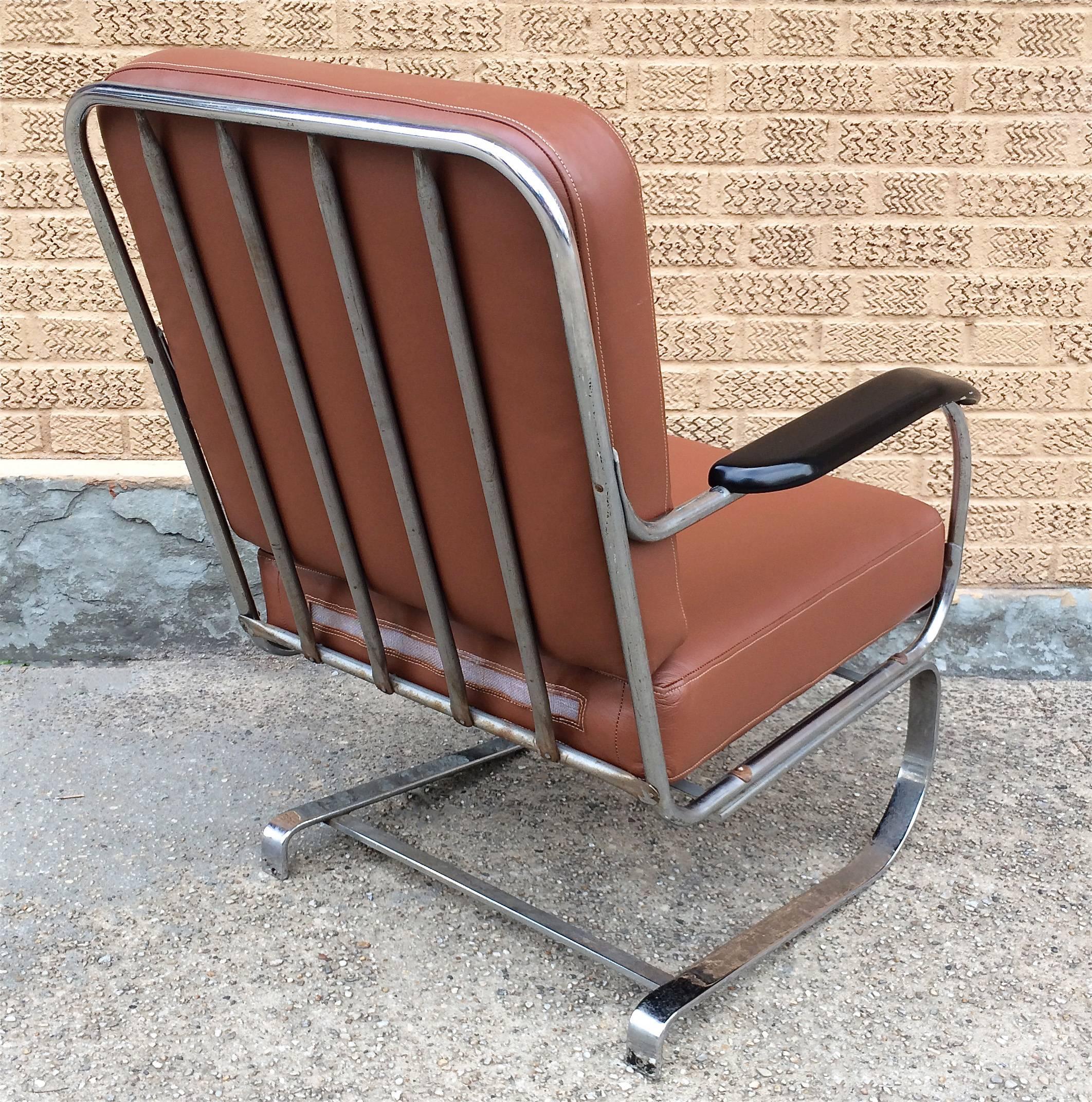 American Machine Age KEM Weber for Lloyd Chrome and Leather Lounge Chair For Sale