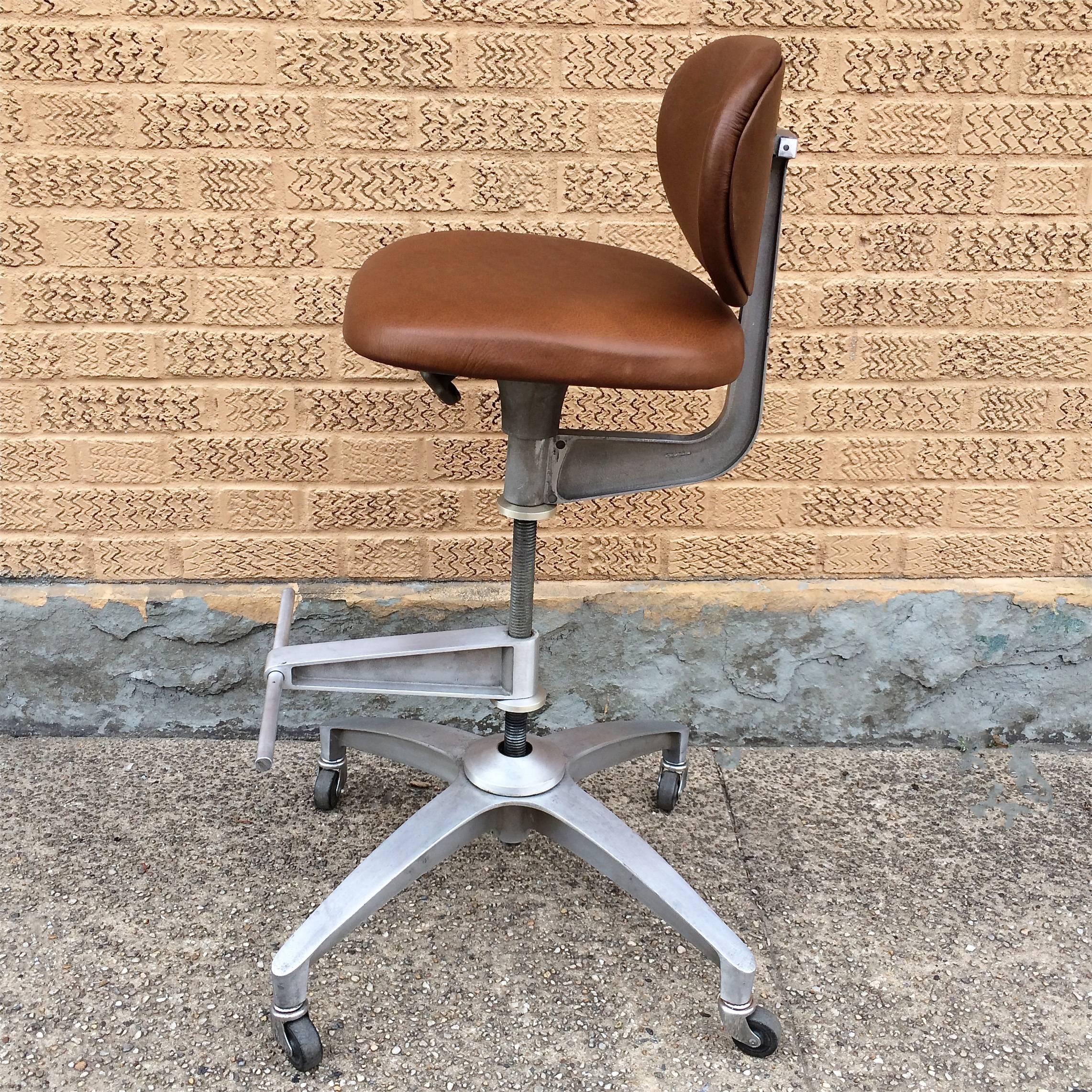 brown leather drafting chair