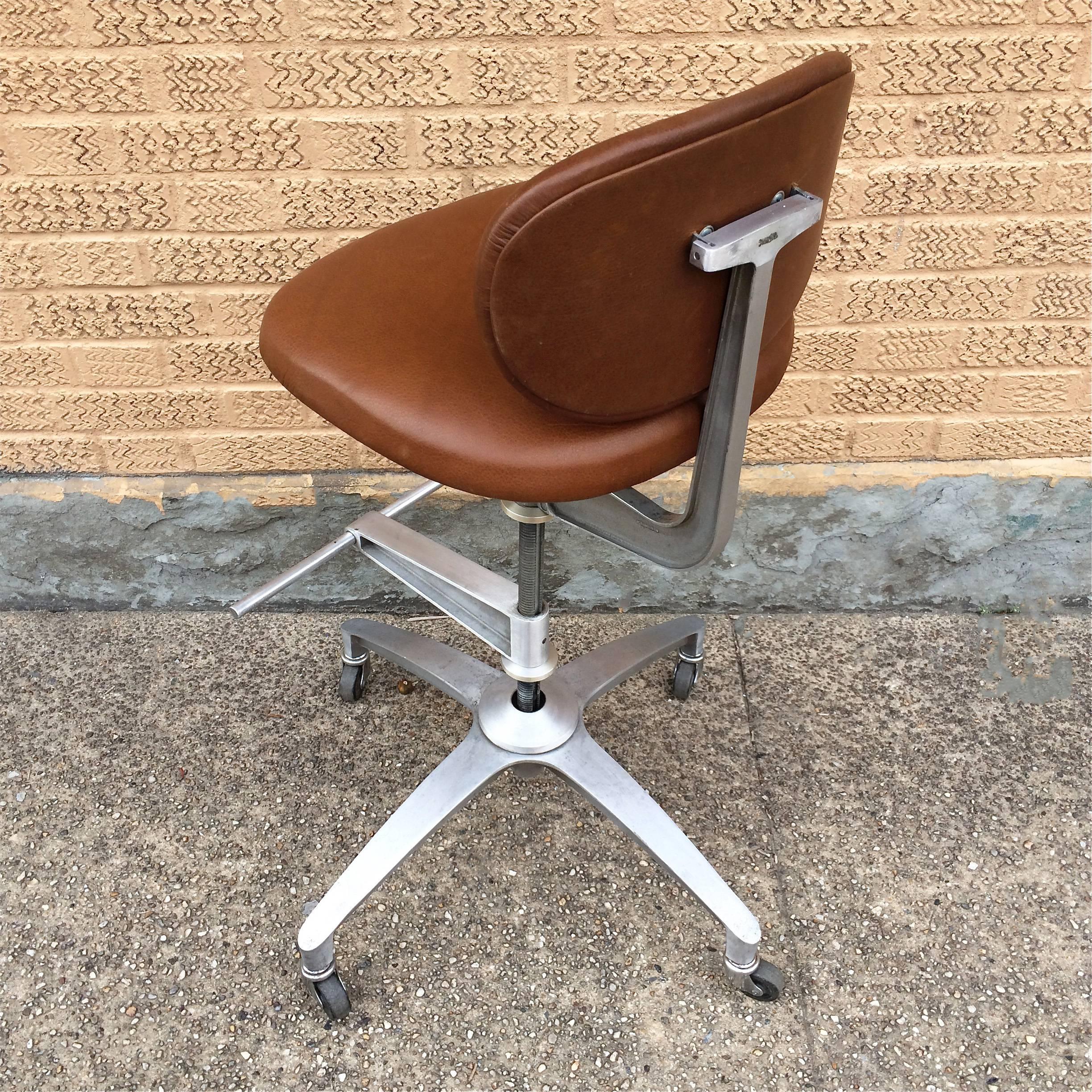 American Shaw Walker Adjustable Aluminum and Leather Drafting Stool