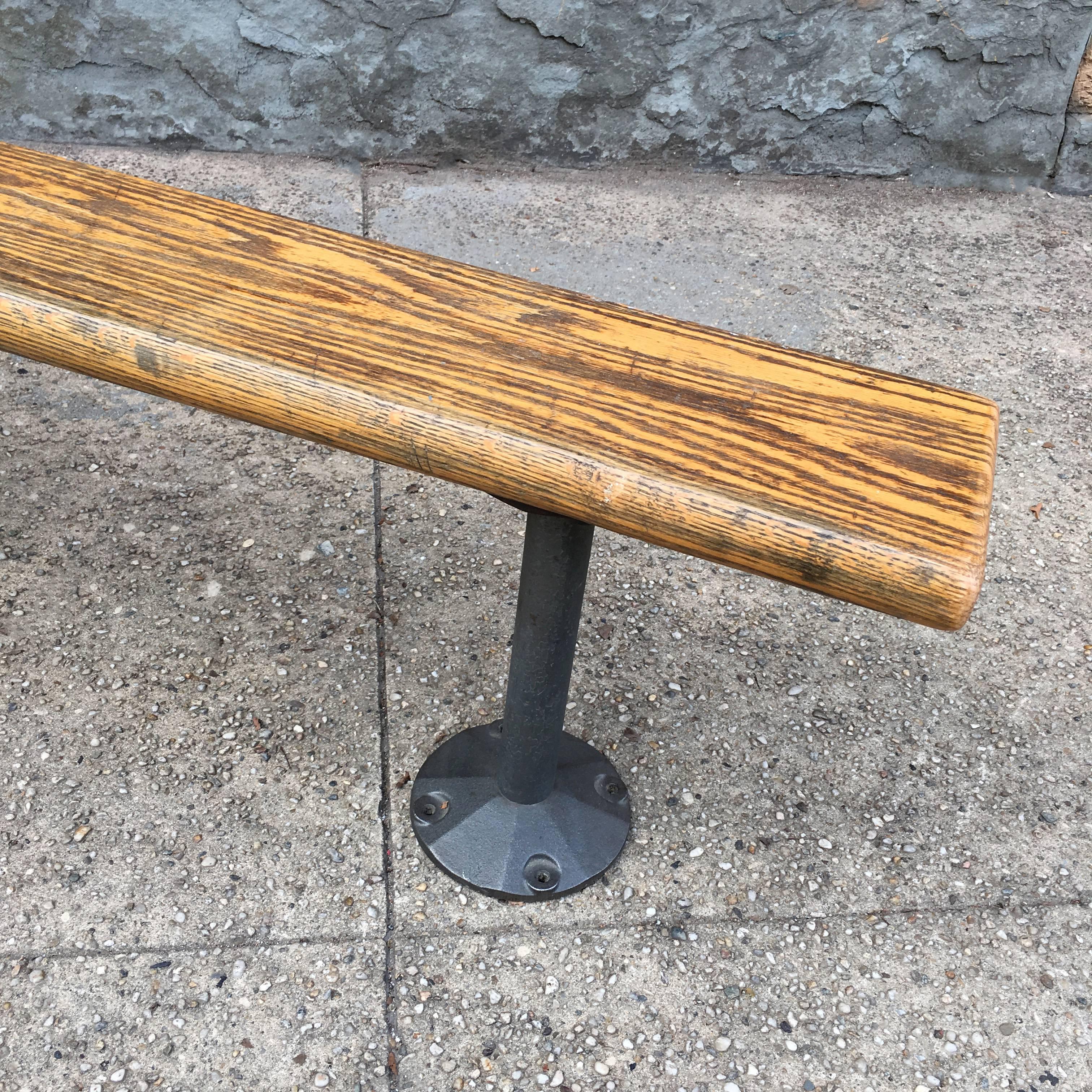 Industrial Oak and Cast Iron Gymnasium Bench In Good Condition In Brooklyn, NY