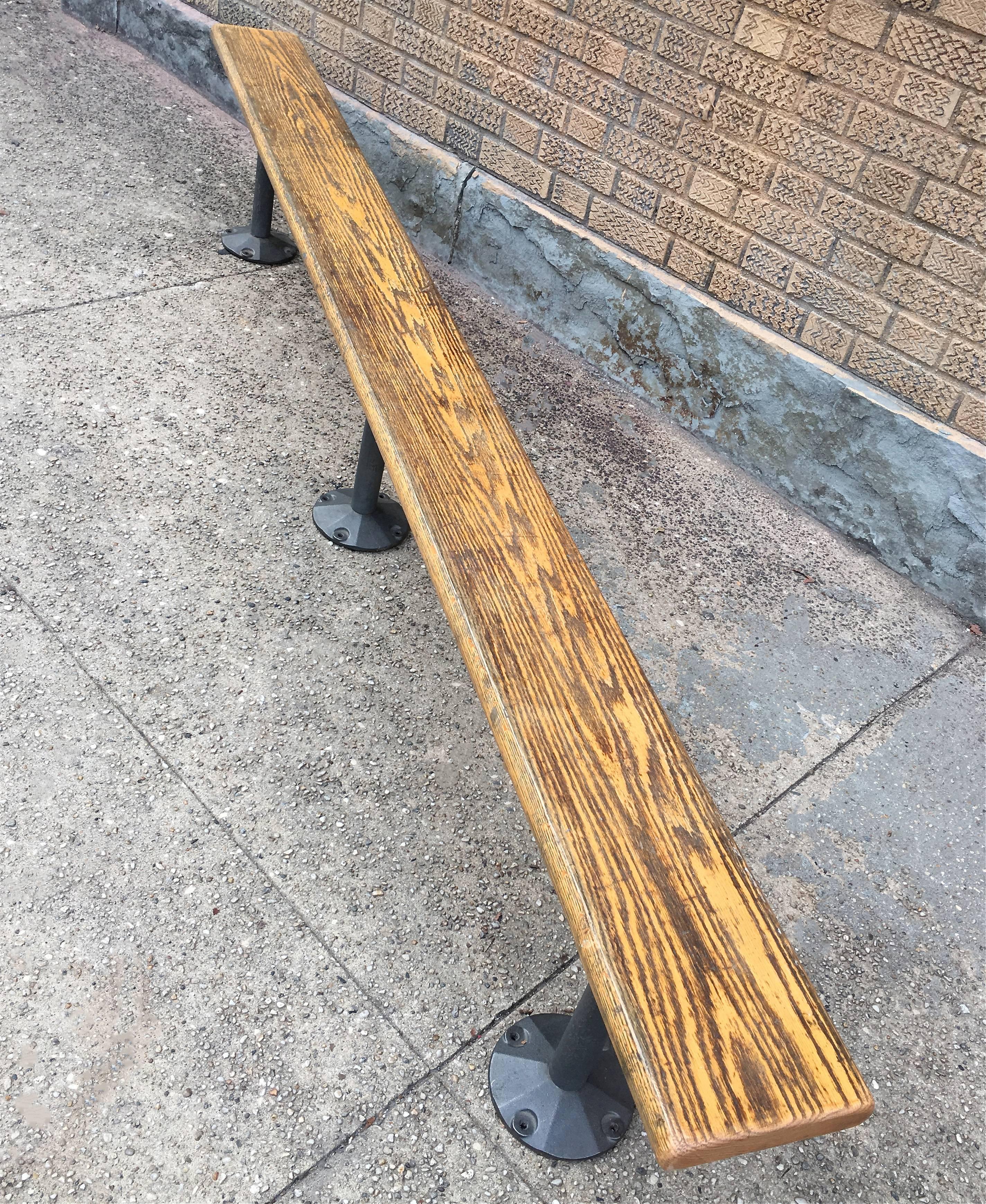American Industrial Oak and Cast Iron Gymnasium Bench