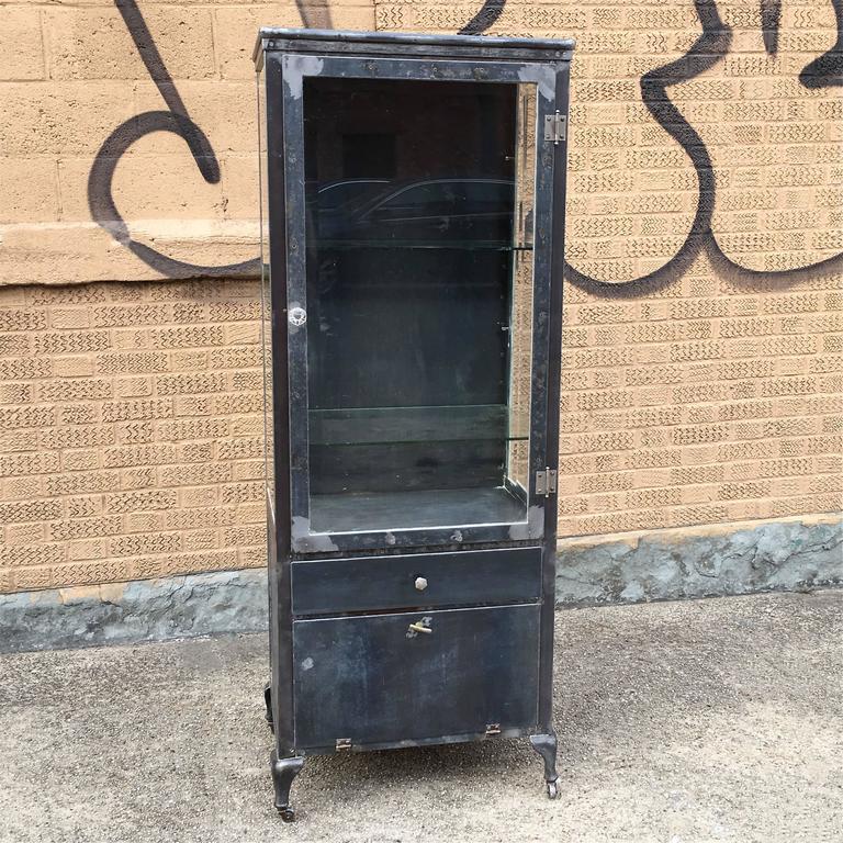 Brushed Steel and Beveled Glass Apothecary Medicine at 1stdibs