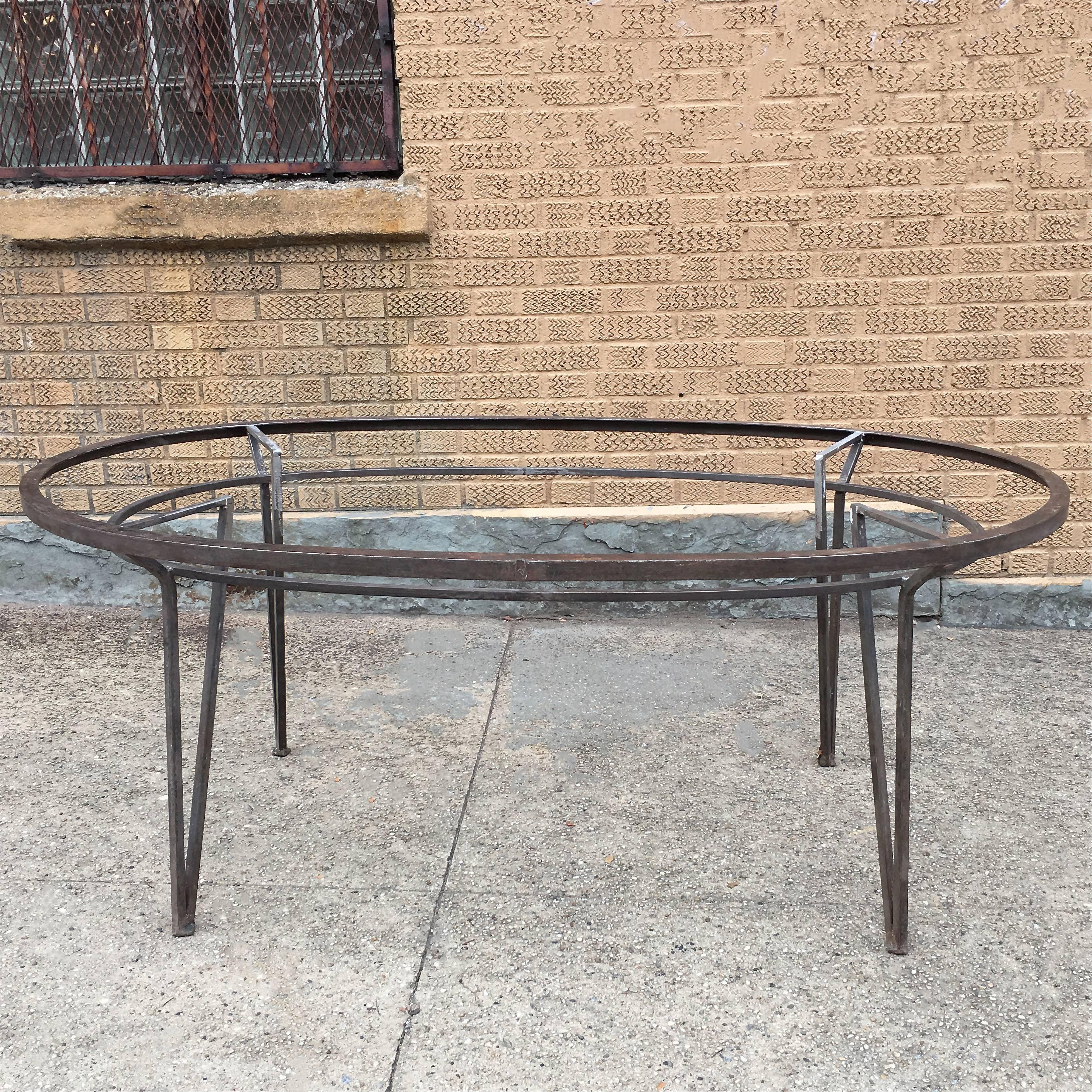 Mid-Century Modern Architectural Brushed Steel Oval Outdoor Patio Dining Table