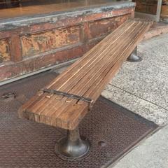 Industrial Slatted Douglas Fir and Brushed Steel Extending Bench