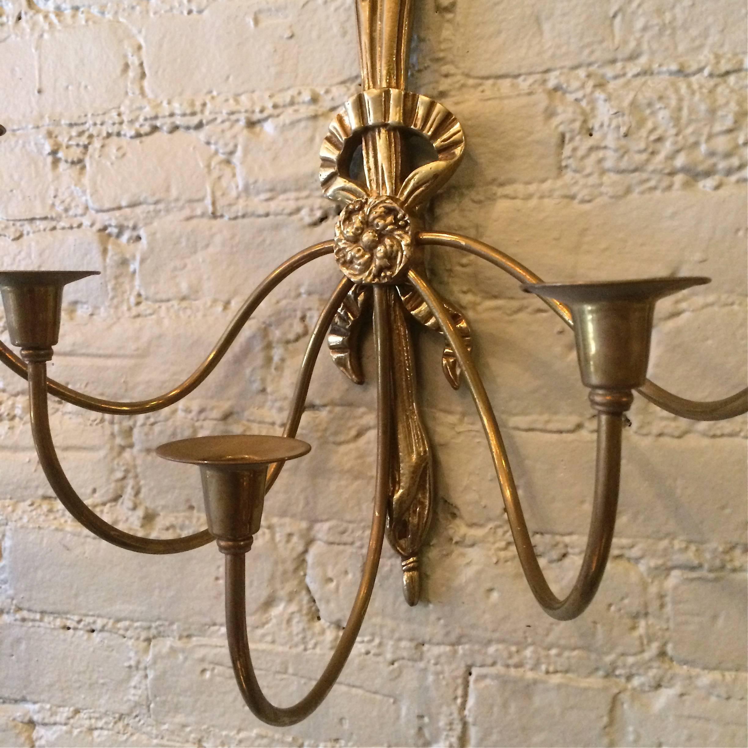 American Hollywood Regency Brass Wall Candle Sconce