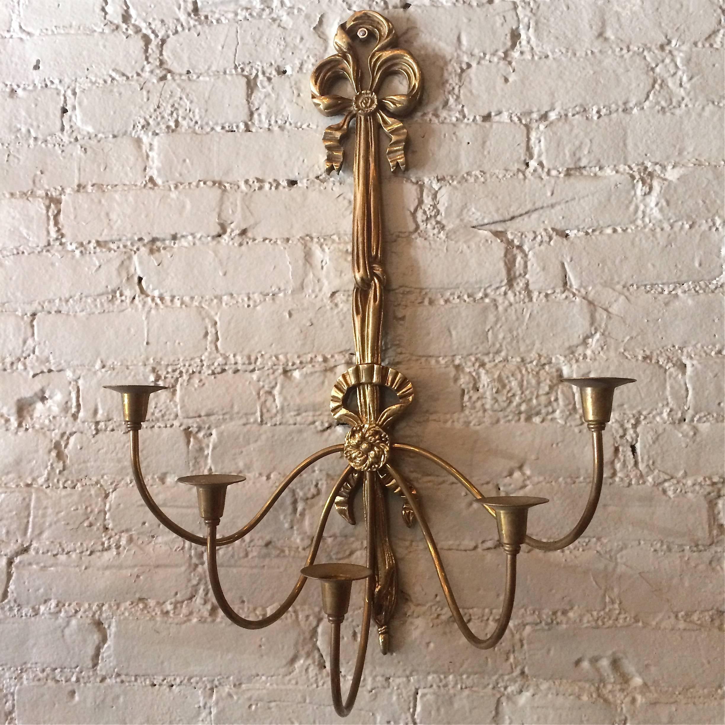 Hollywood Regency Brass Wall Candle Sconce 2