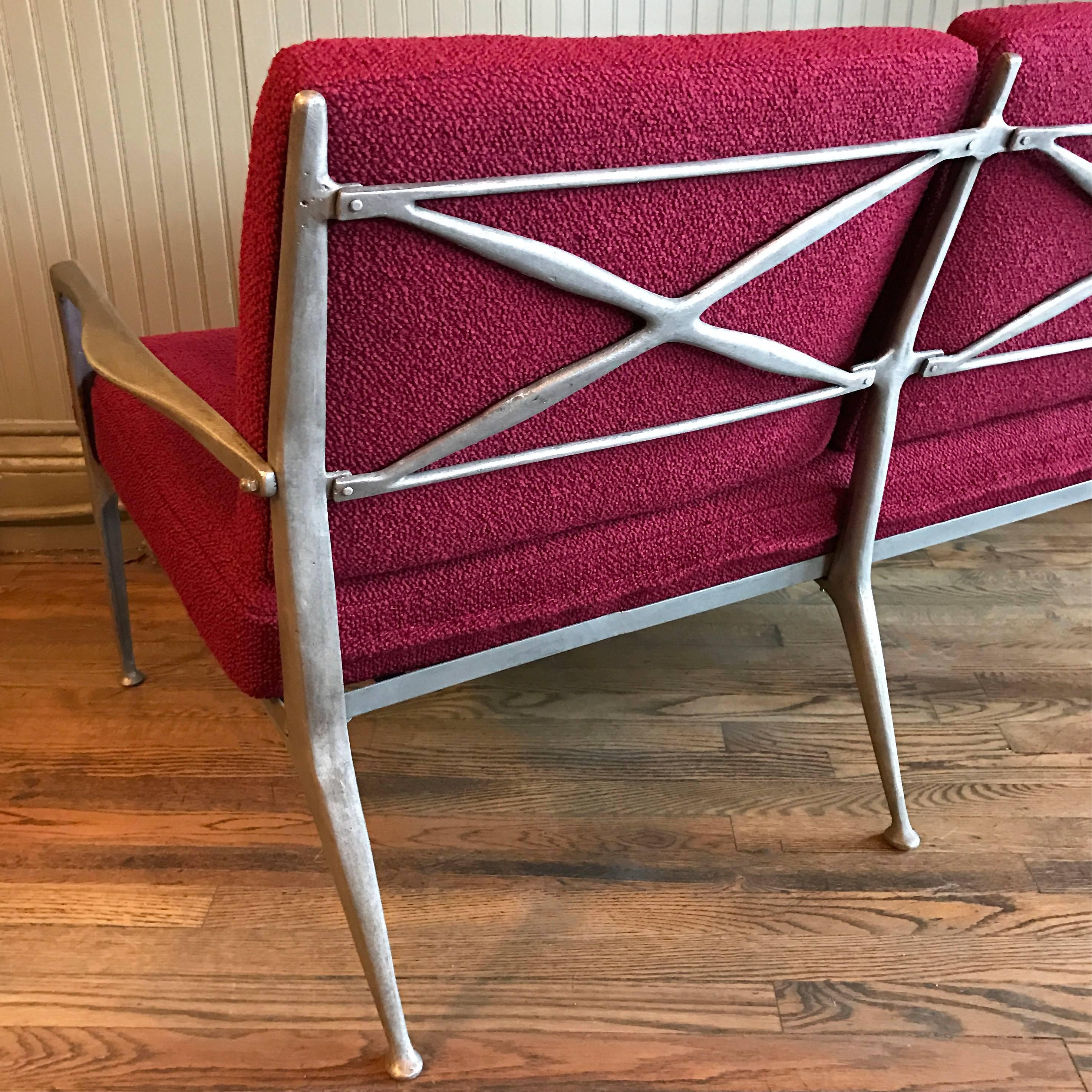 Mid-Century Modern Molded Steel Frame Loveseat In Excellent Condition In Brooklyn, NY