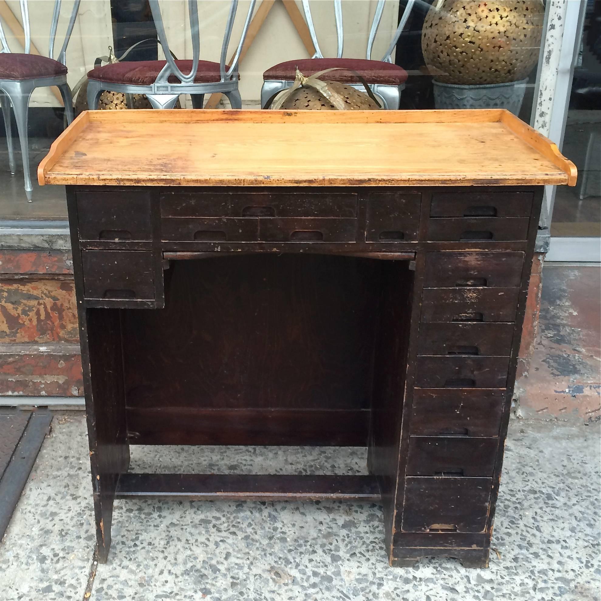 Industrial 1920s Maple Watchmaker's Desk In Good Condition In Brooklyn, NY