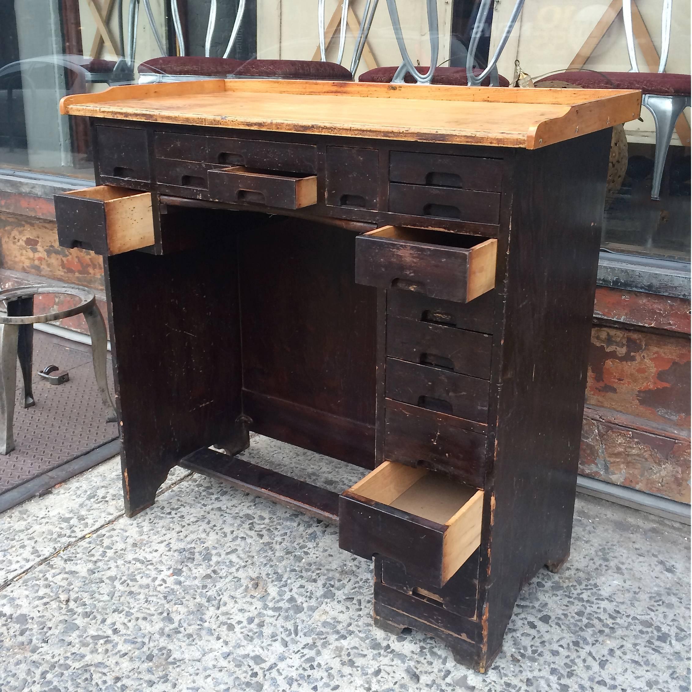 Industrial 1920s Maple Watchmaker's Desk 1