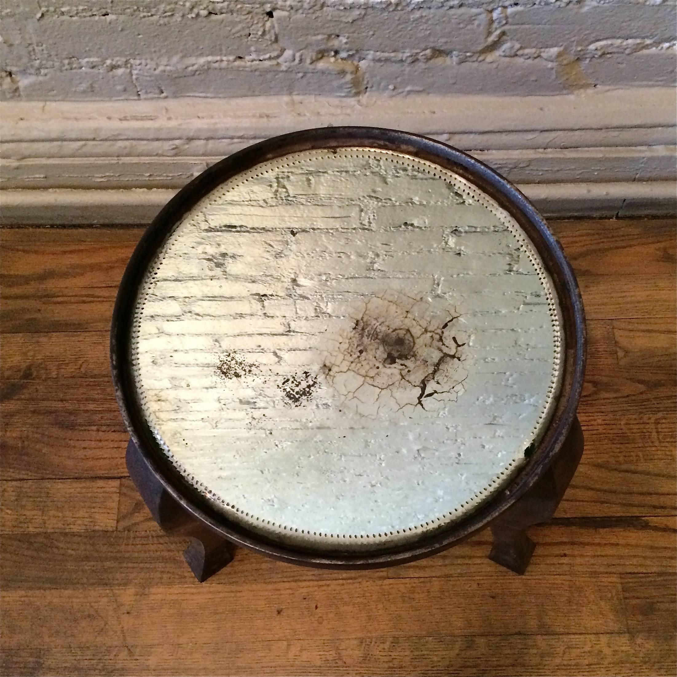 Early 20th Century Low Industrial Cast Iron and Mirror Side Table 1