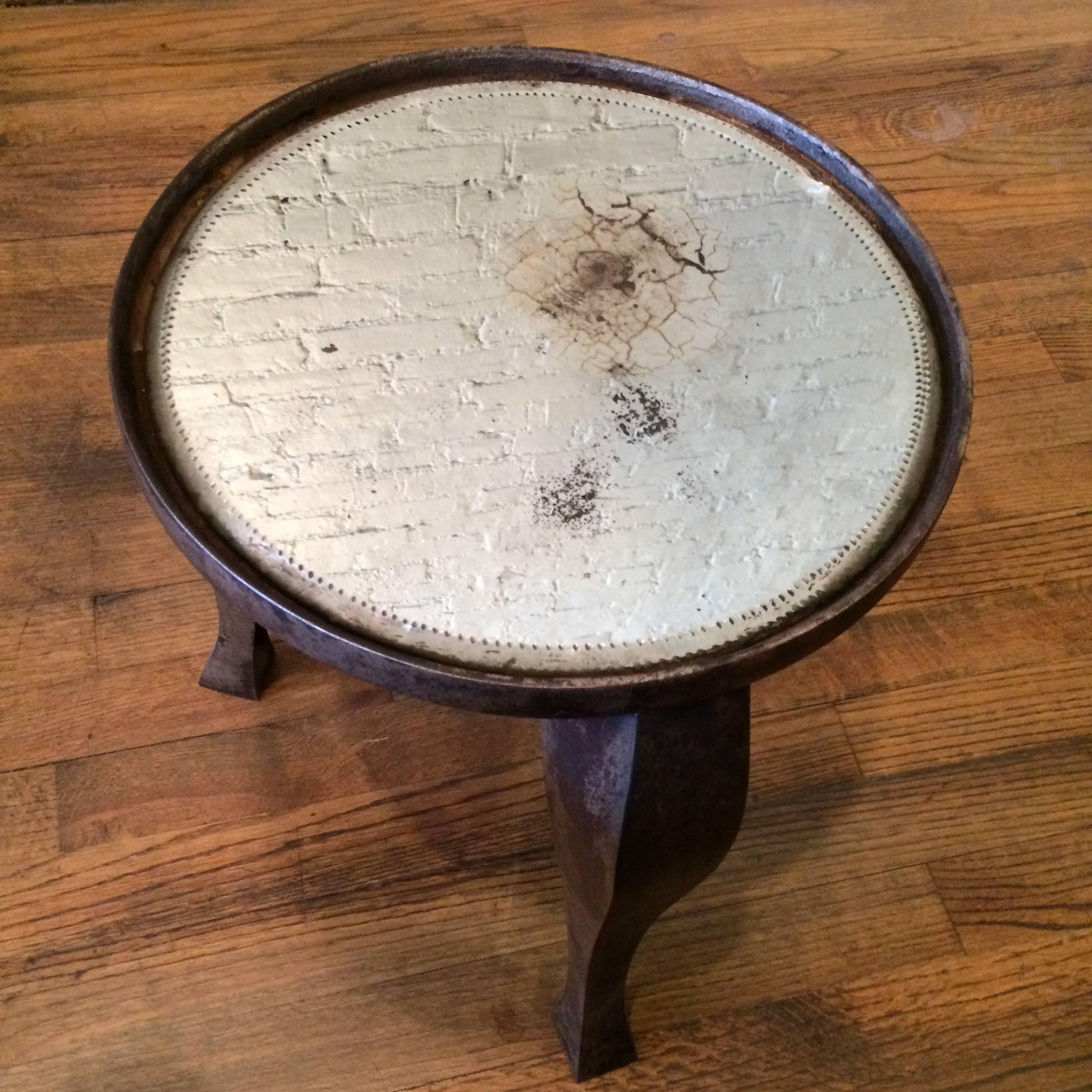 Early 20th Century Low Industrial Cast Iron and Mirror Side Table In Good Condition In Brooklyn, NY