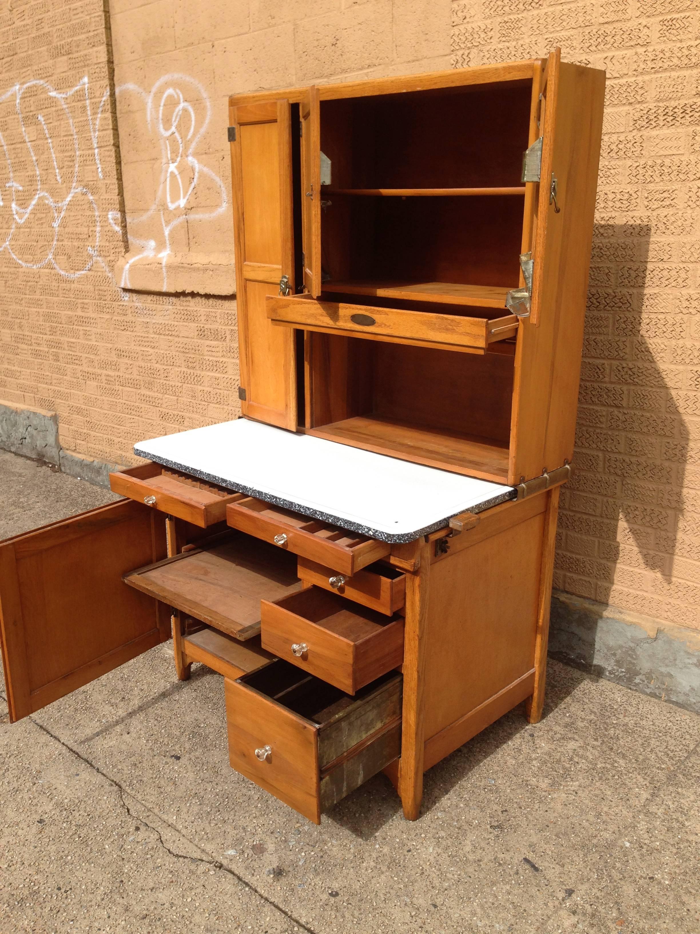 American Classical Classic Early 20th Century Maple Hoosier Cabinet