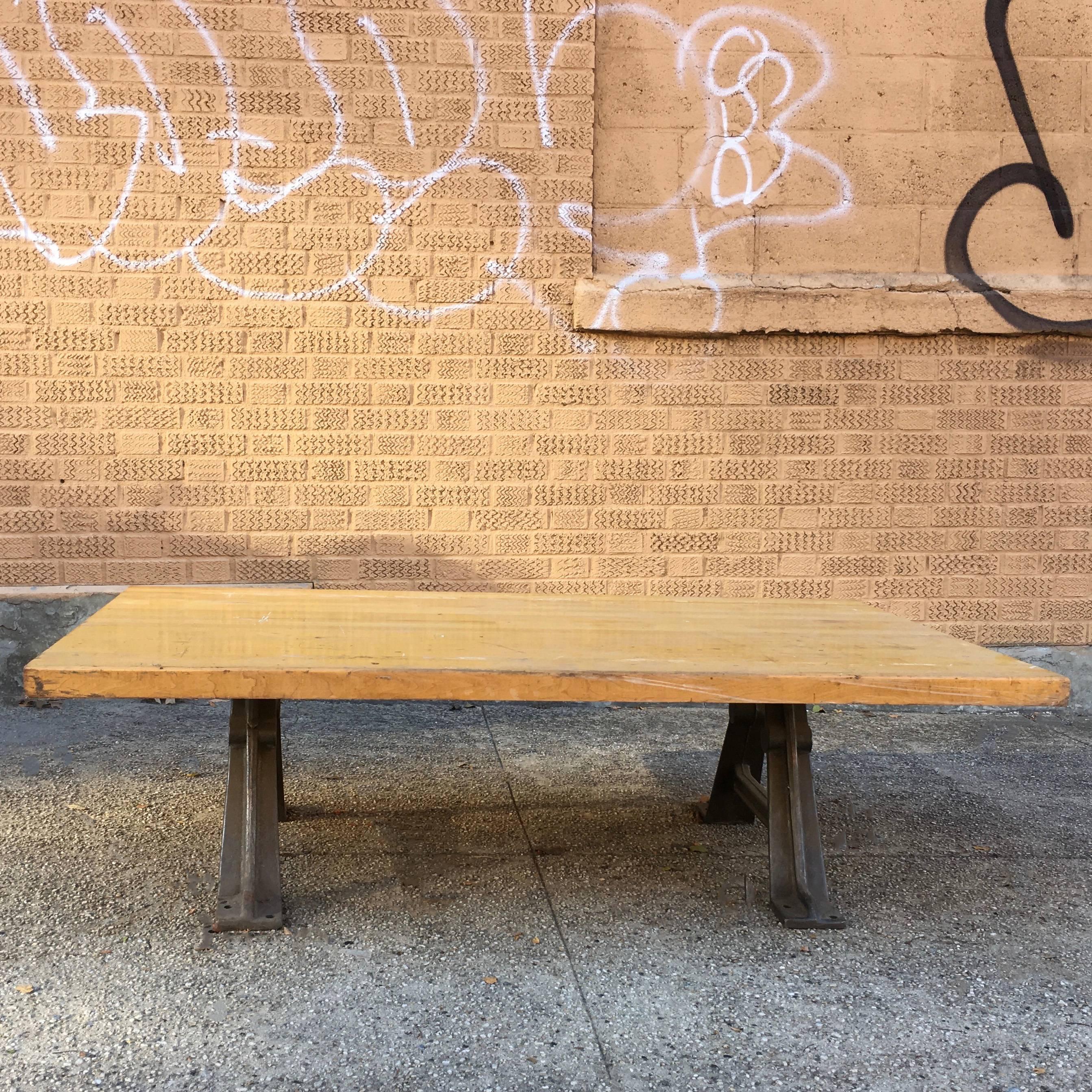 American Industrial Reclaimed Butcher Block Coffee Table For Sale