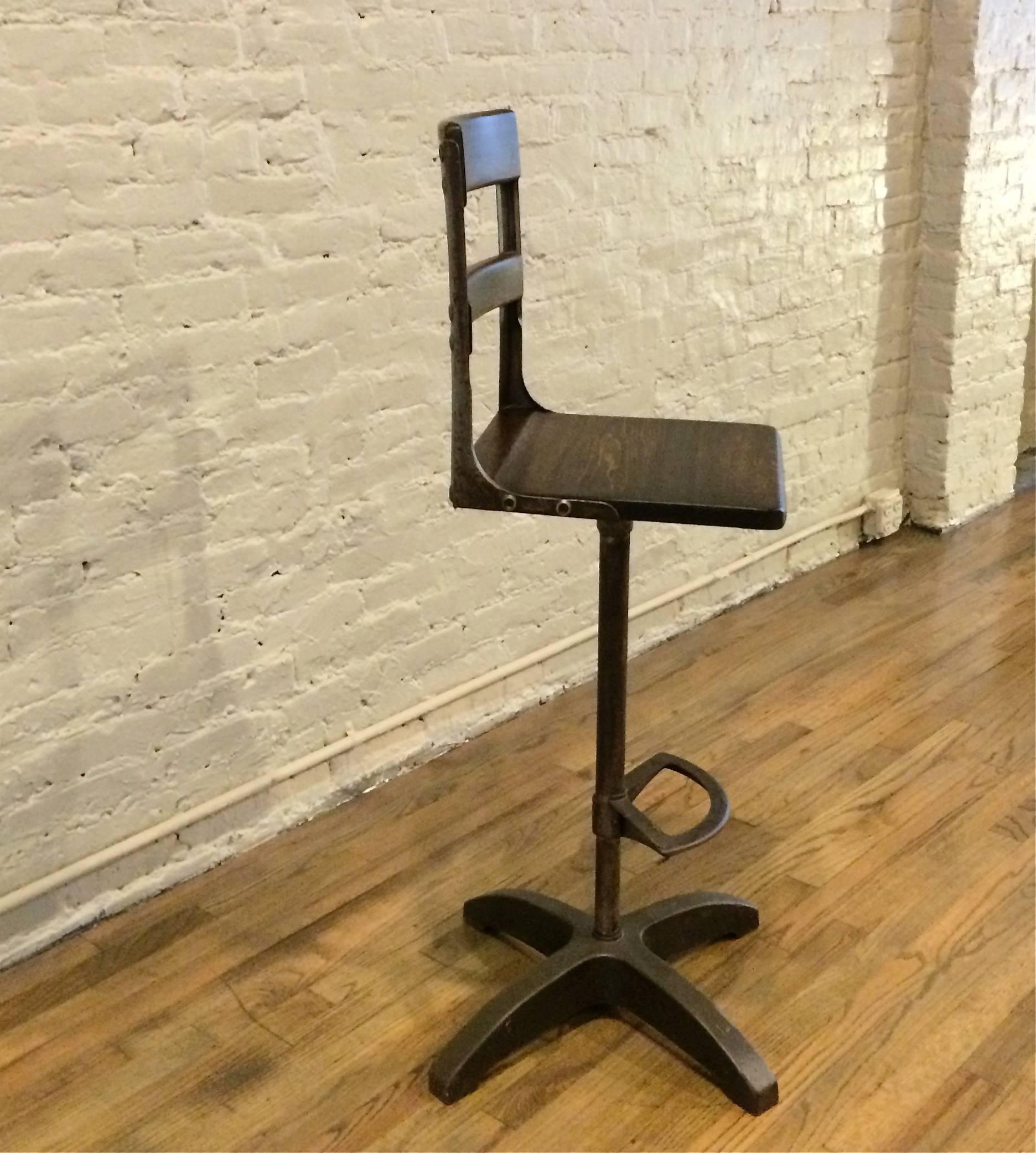 Custom Industrial Maple and Brushed Steel Drafting Stool In Excellent Condition In Brooklyn, NY