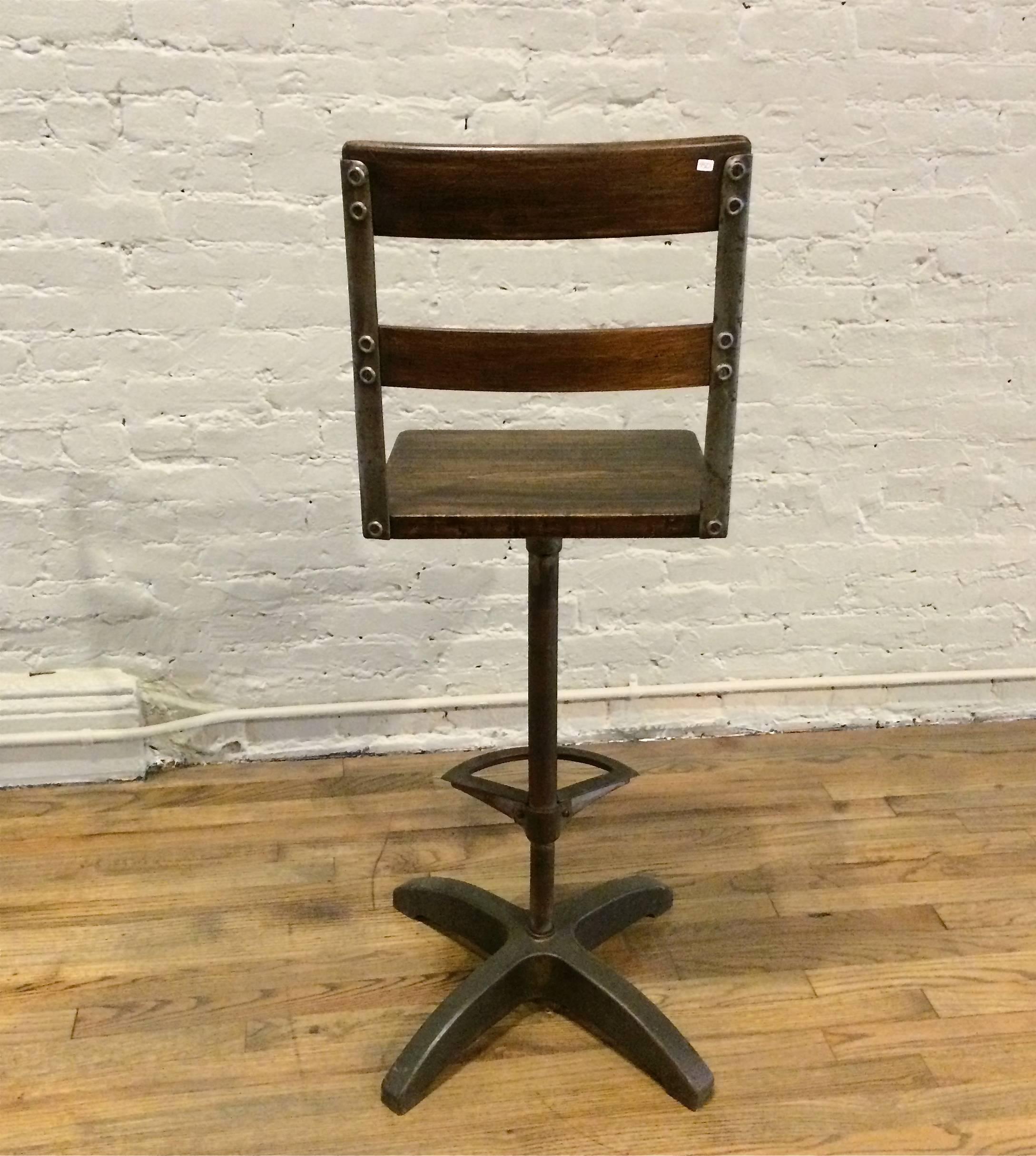 Mid-20th Century Custom Industrial Maple and Brushed Steel Drafting Stool