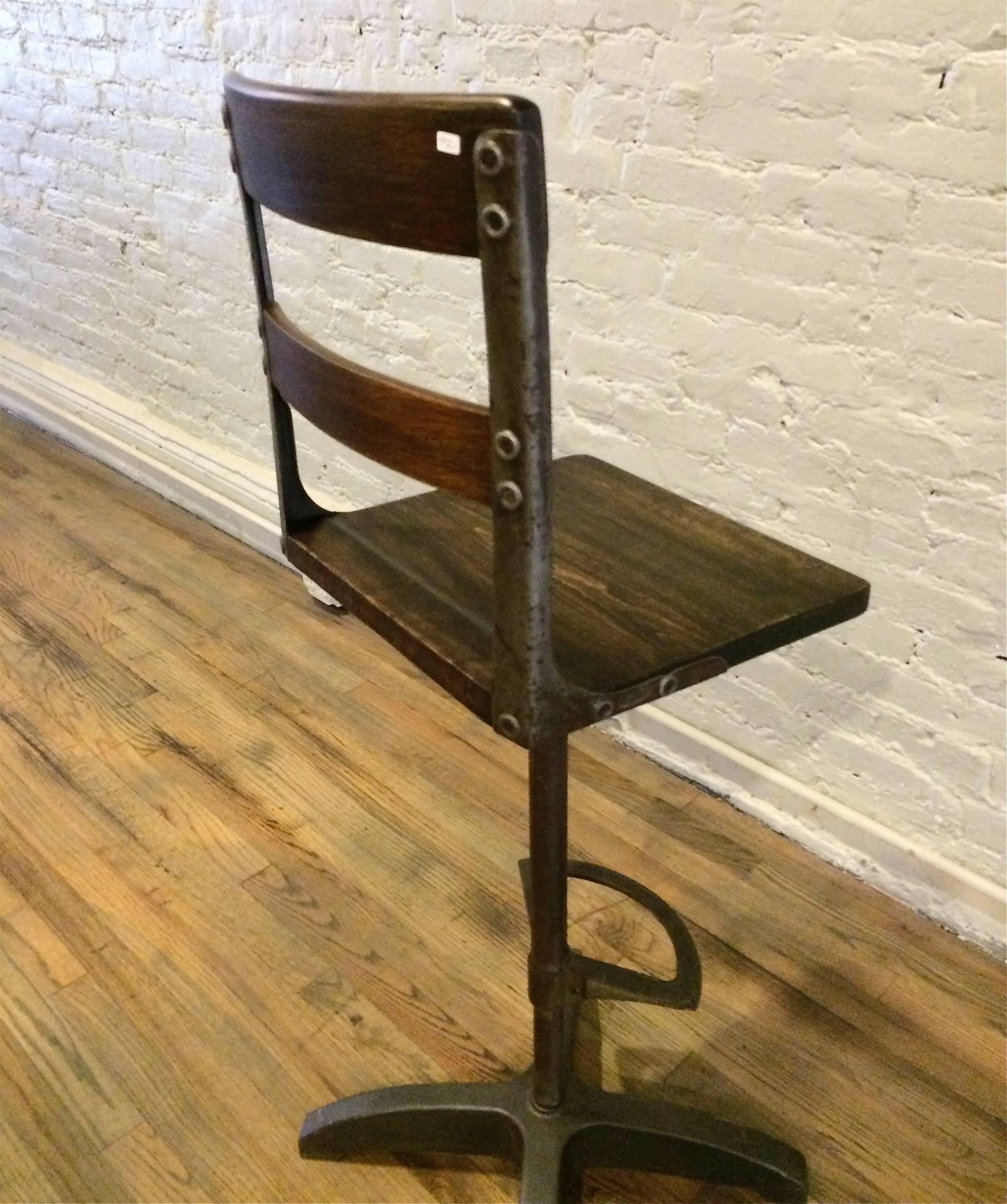 Custom Industrial Maple and Brushed Steel Drafting Stool 1