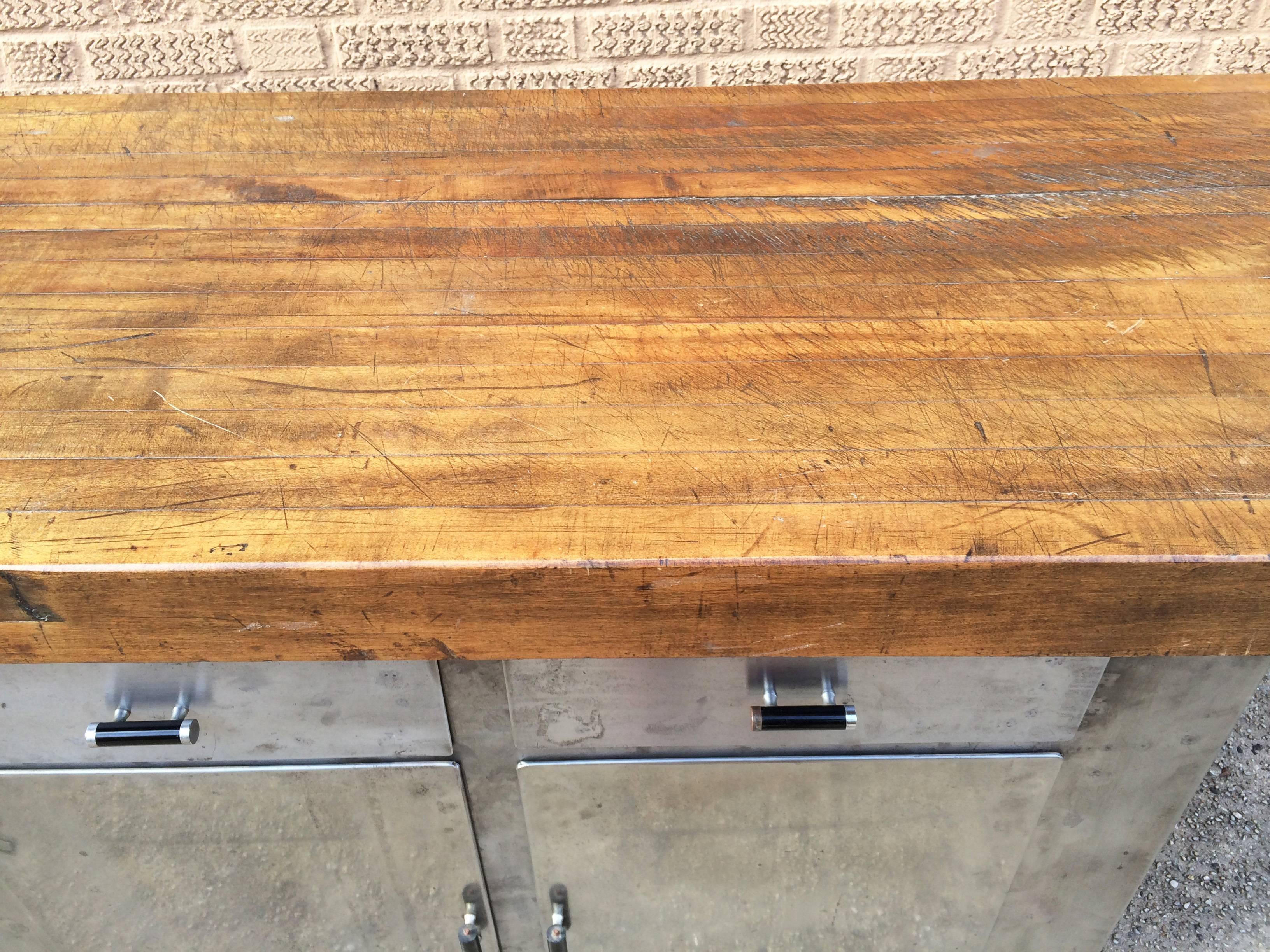 Custom Industrial Brushed Steel and Maple Island Console 2