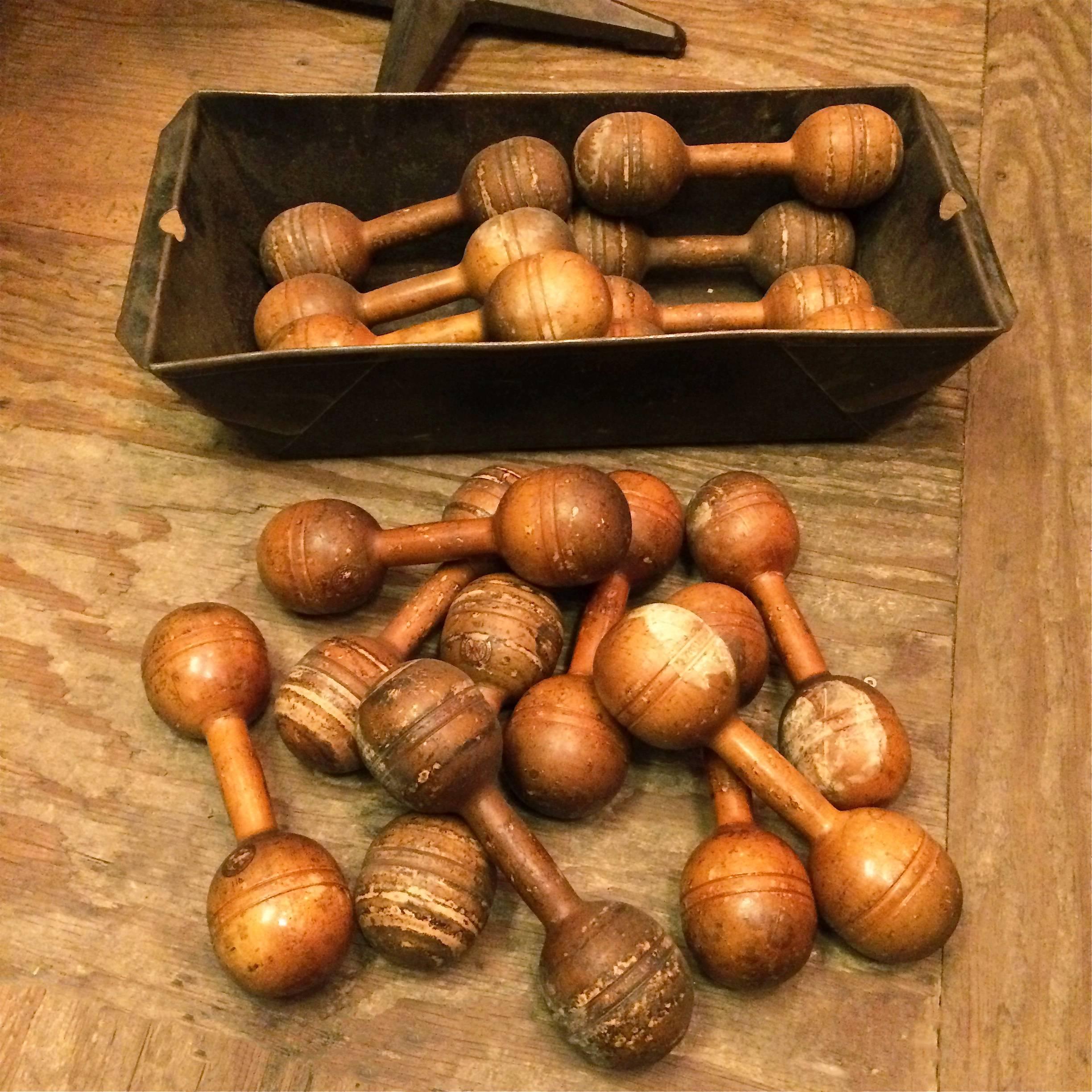 American Pairs of Antique Wooden Dumbbell Hand Weights