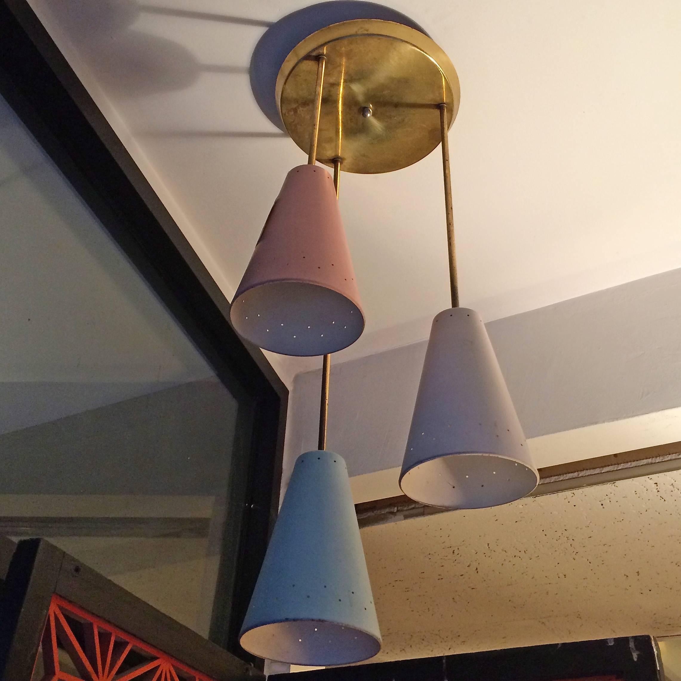 American Graduated Pastel Cone Cluster Pendants by Lightolier For Sale
