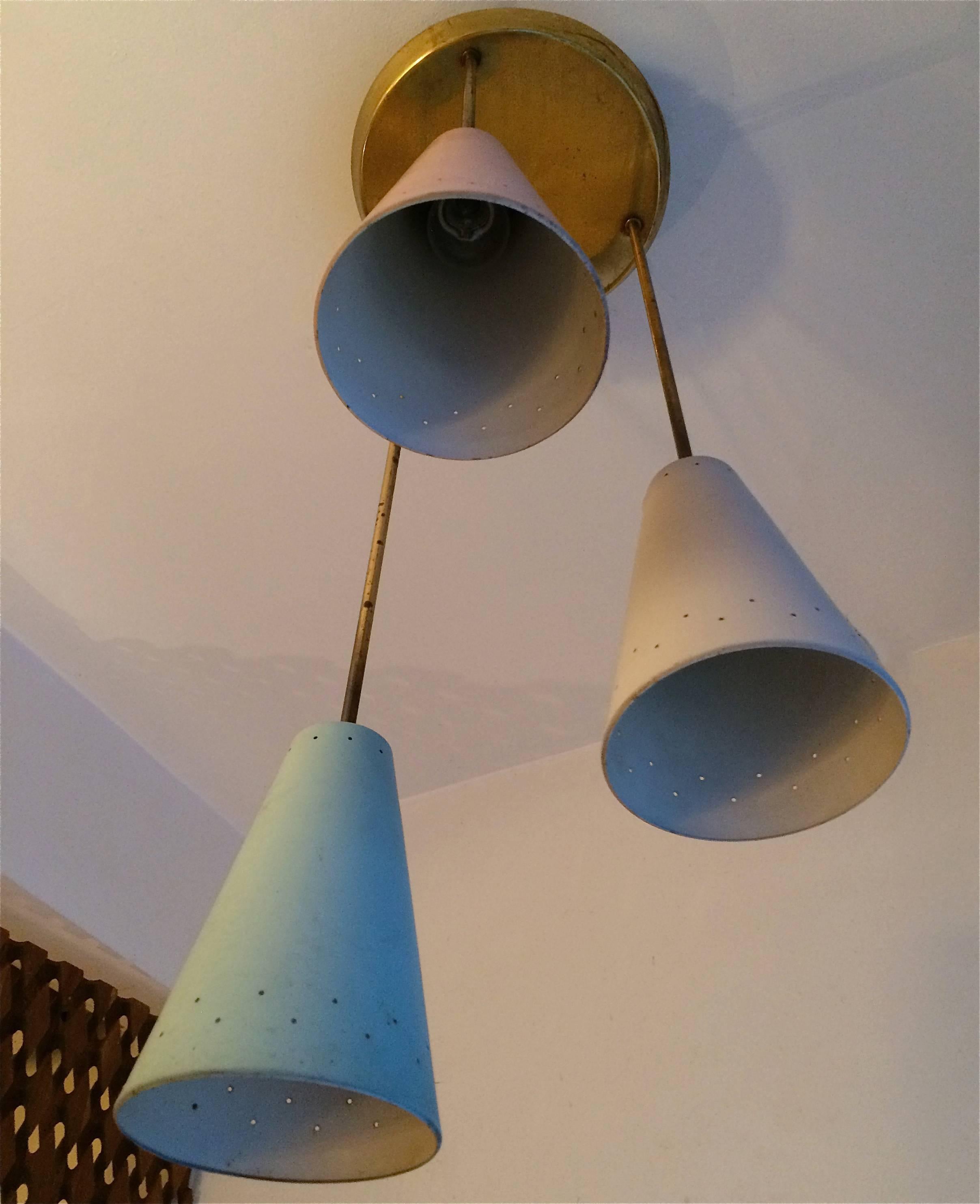 Mid-Century Modern Graduated Pastel Cone Cluster Pendants by Lightolier For Sale