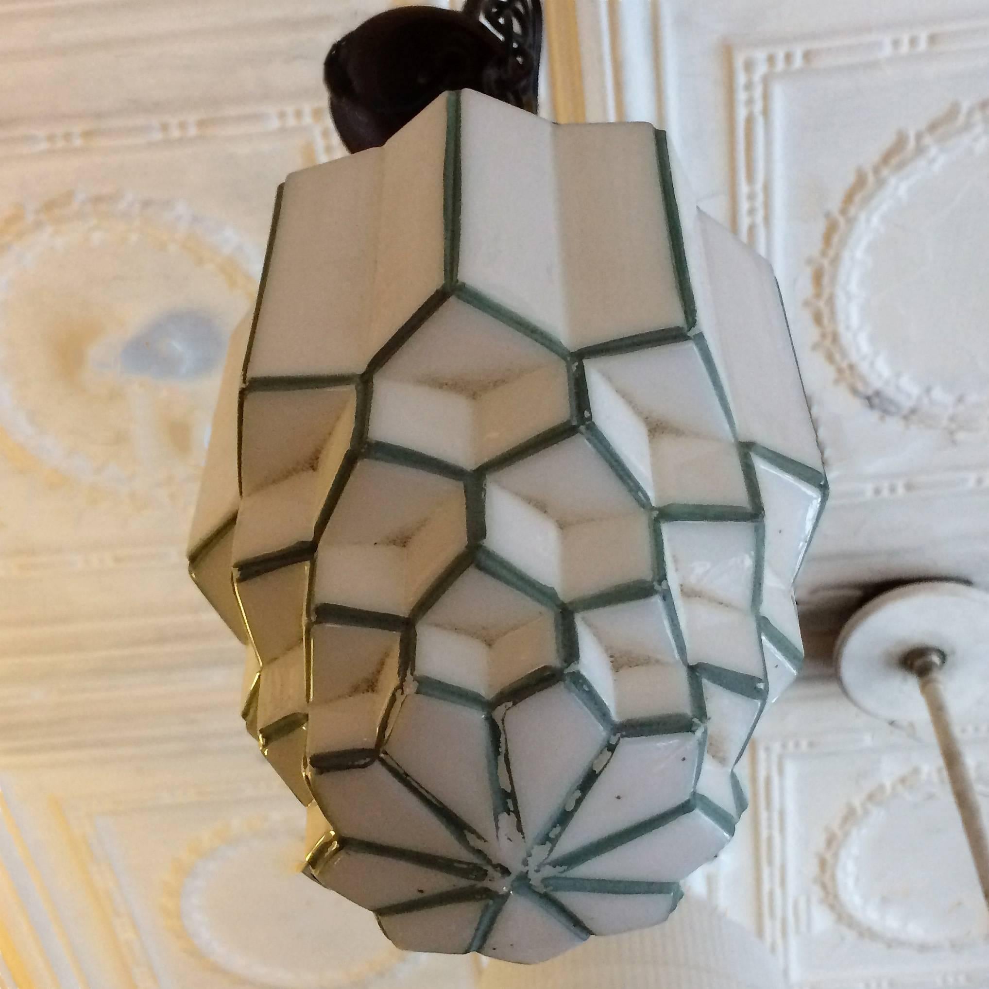 American Art Deco Tiered Milk Glass Skyscraper Pendant Light